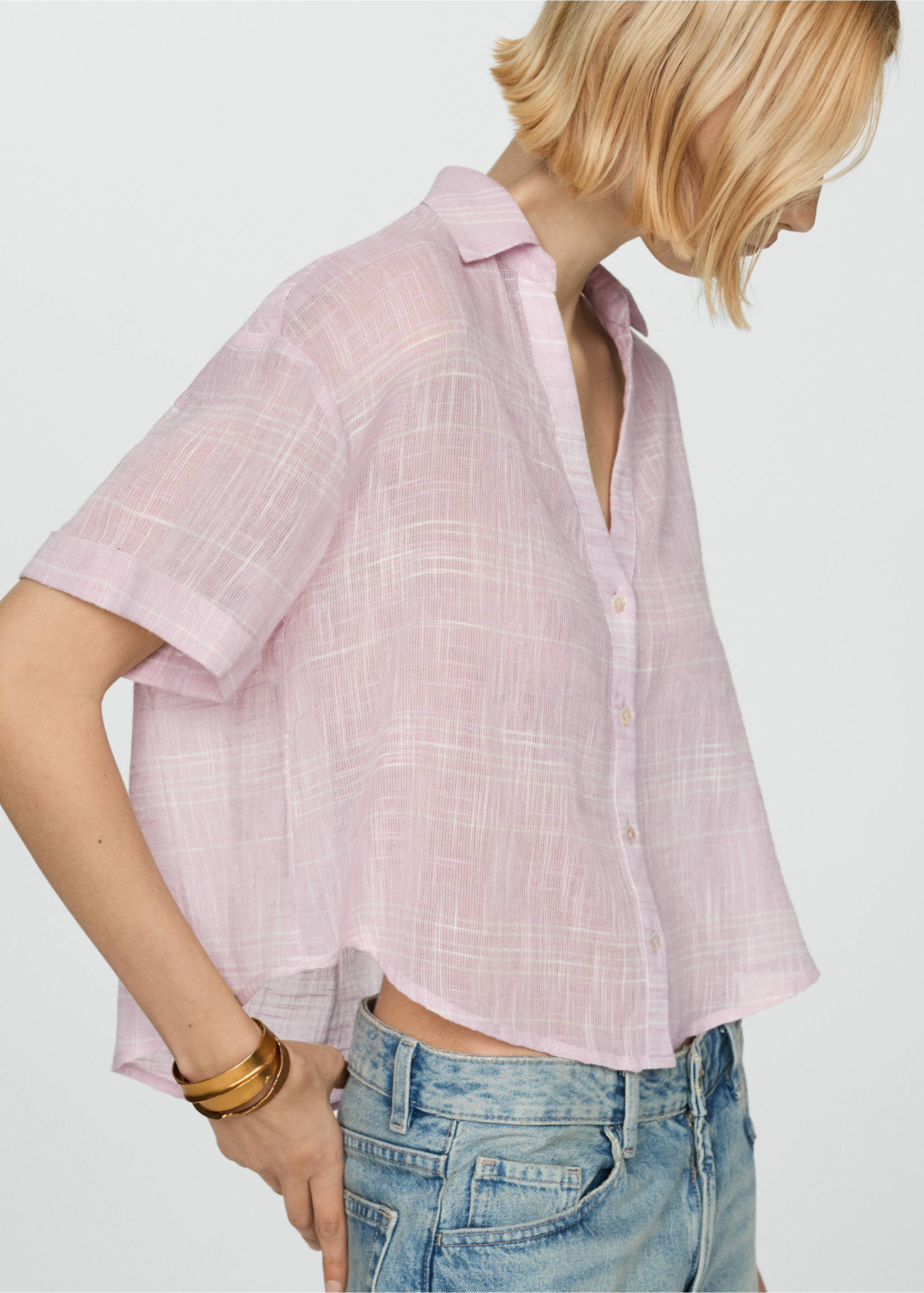 Semi-transparent striped shirt - Medium plane, Pastel Pink. Ref: 67058639-00.