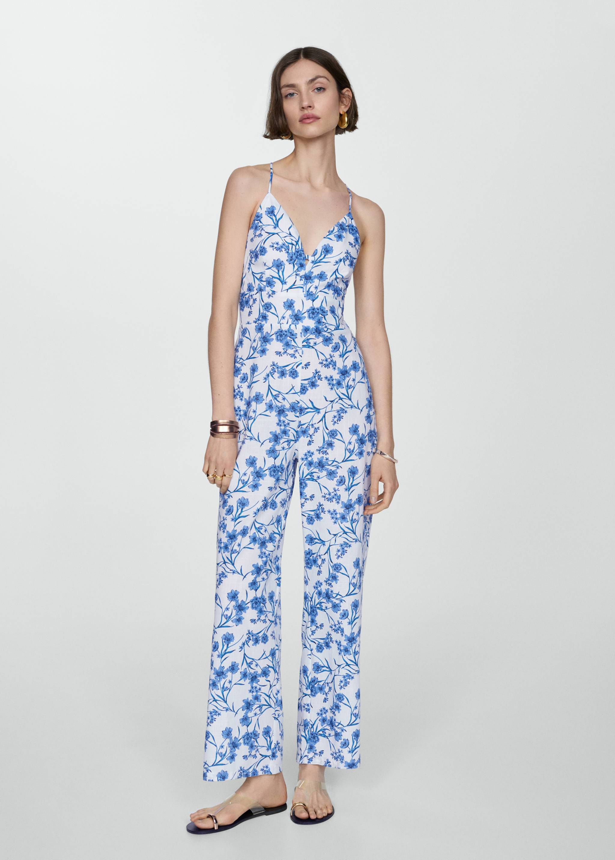 Floral-print cotton jumpsuit - General plane