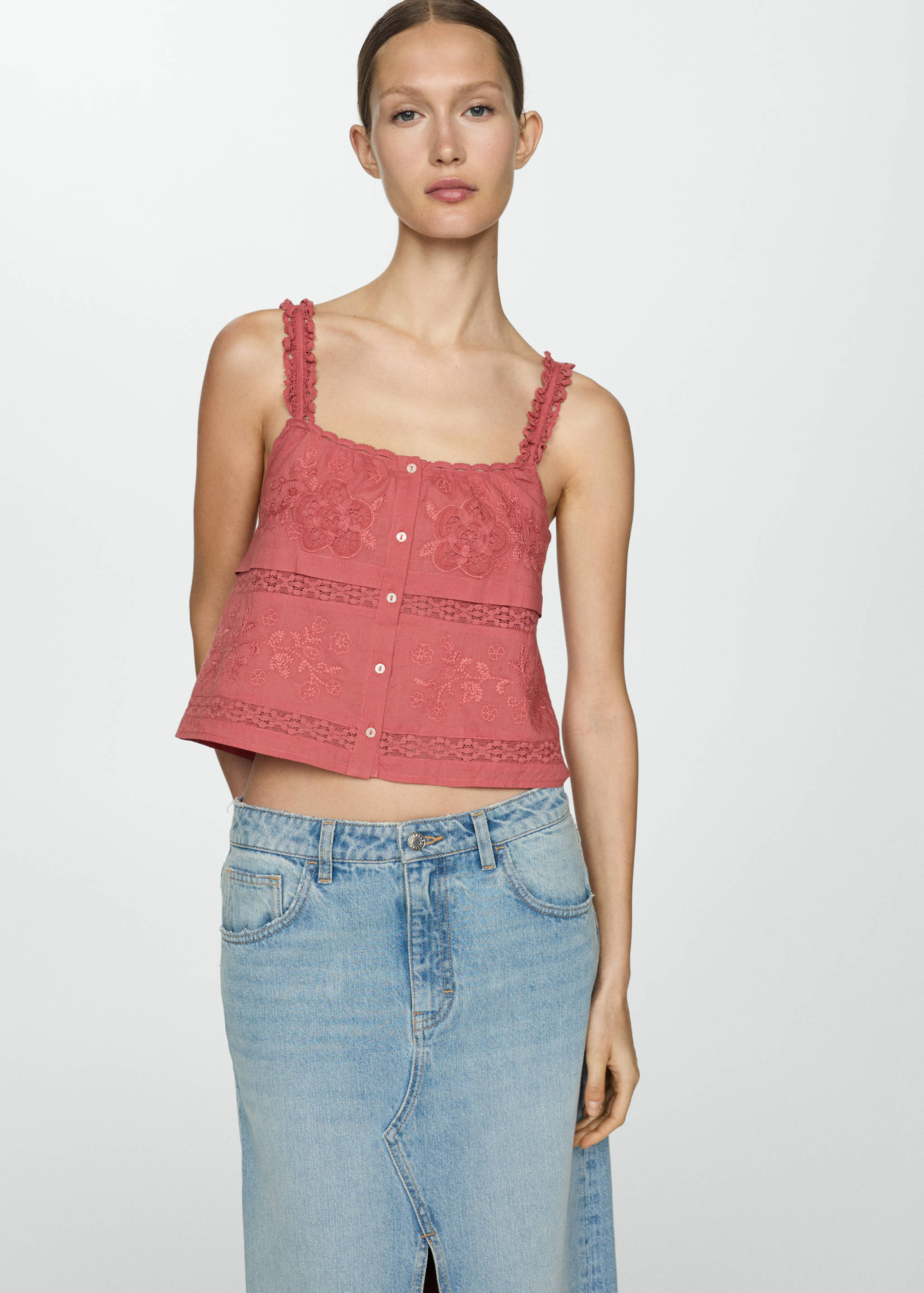 Embroidered strap top - Medium plane