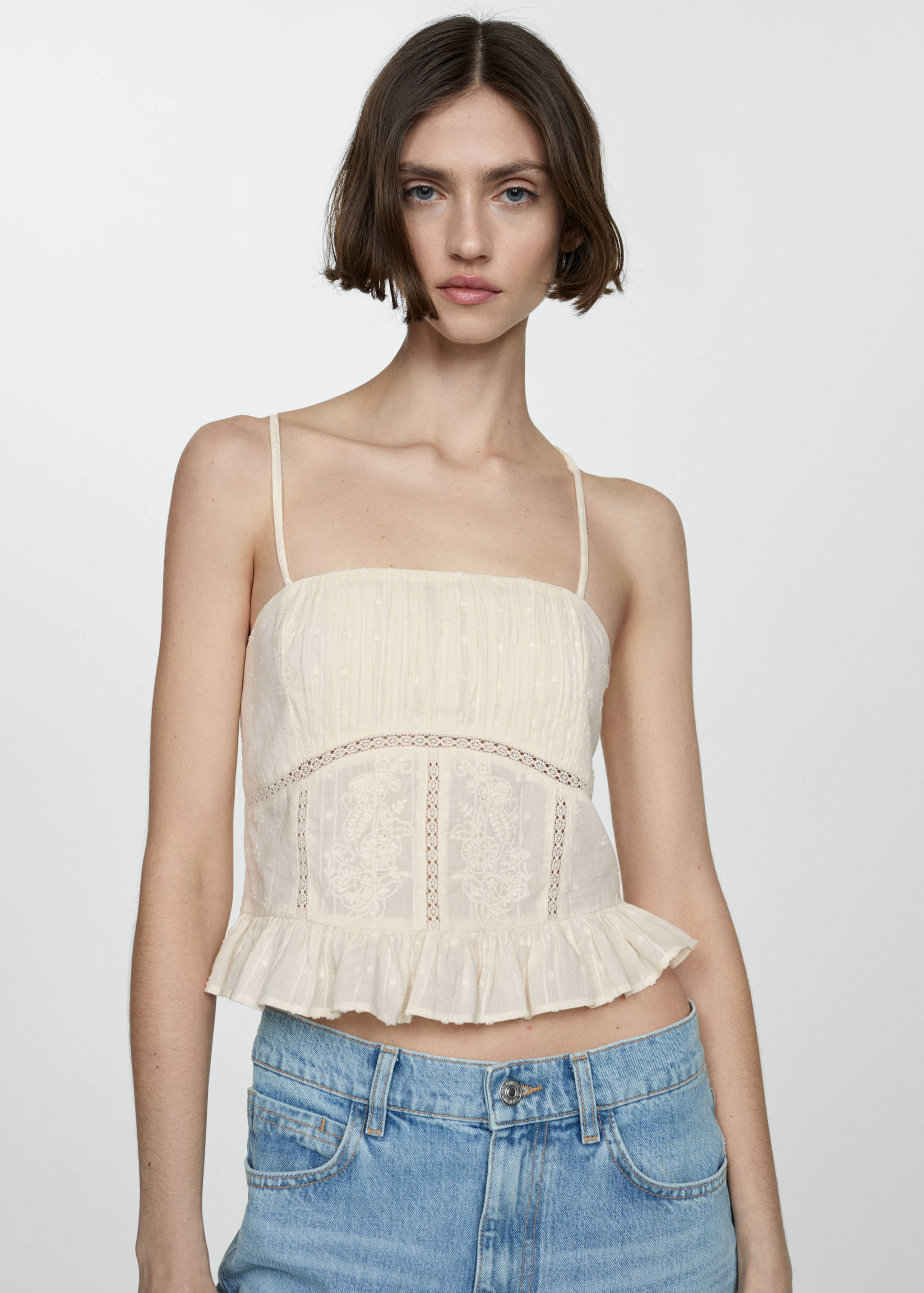 Ruffled top with embroidered details - Medium plane