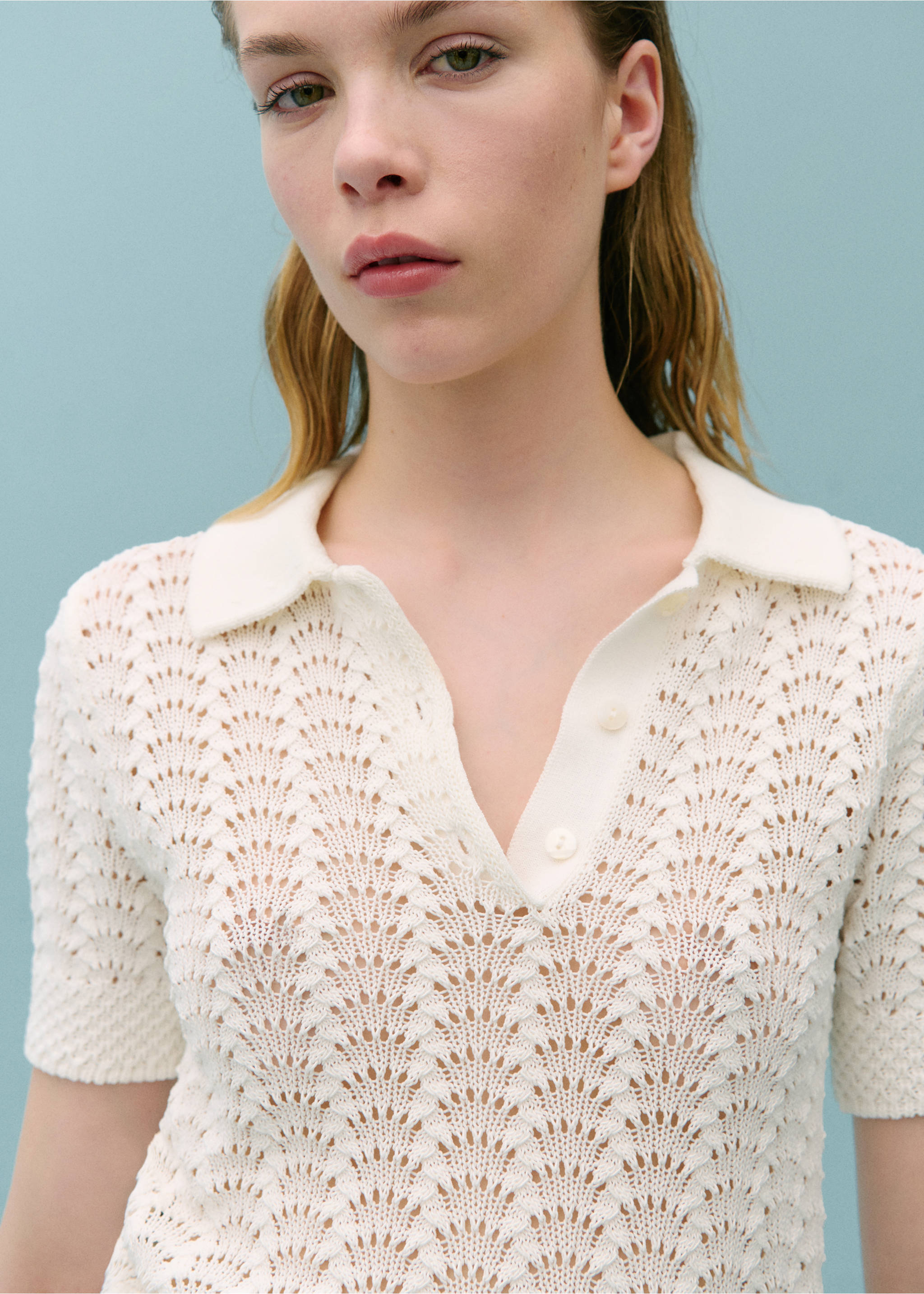 Pull-over crochet col polo - Détail de l'article 1, Blanc cassé. Ref: 67058651-00.