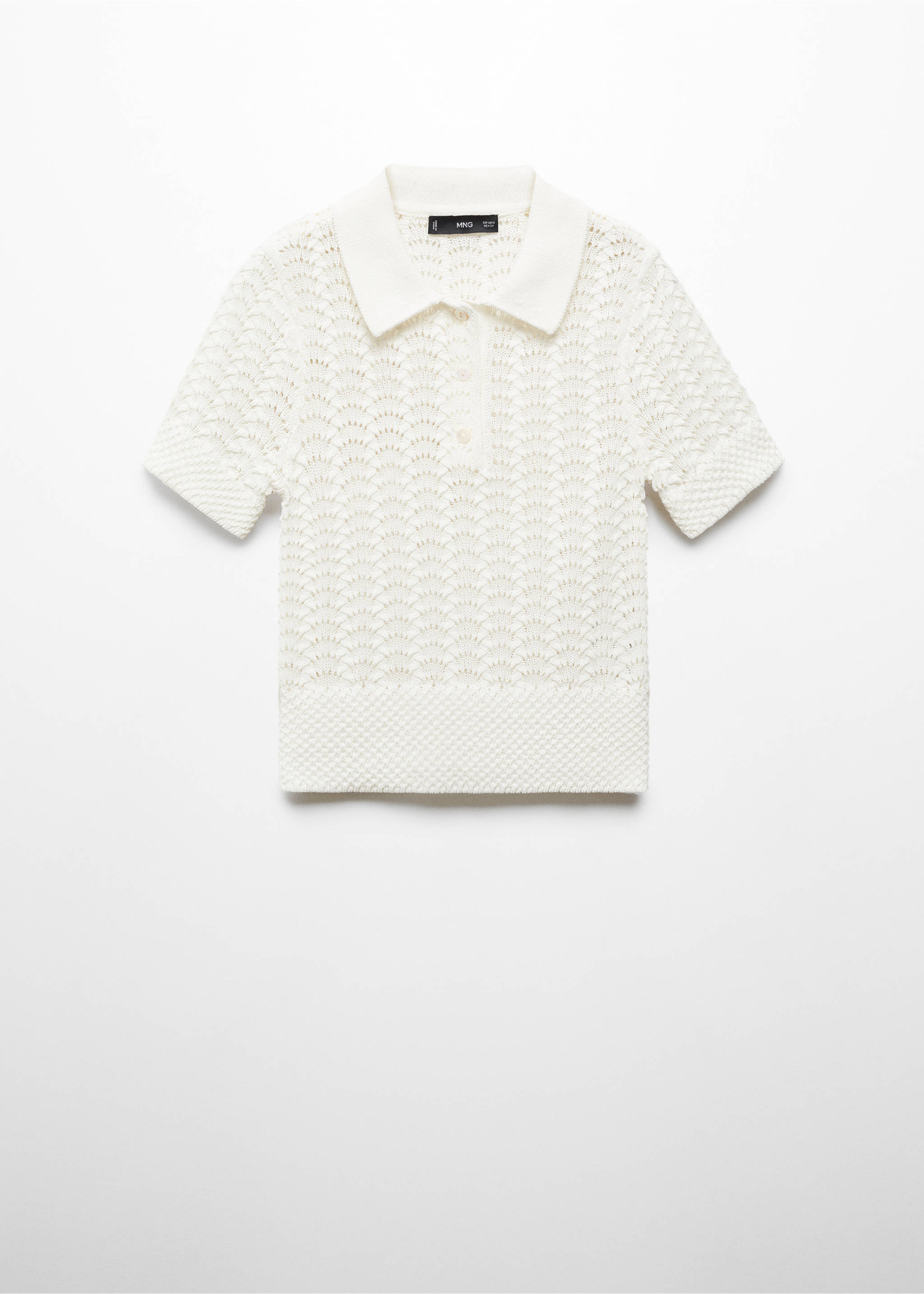 Pull-over crochet col polo - Article sans modèle, Blanc cassé. Ref: 67058651-00.