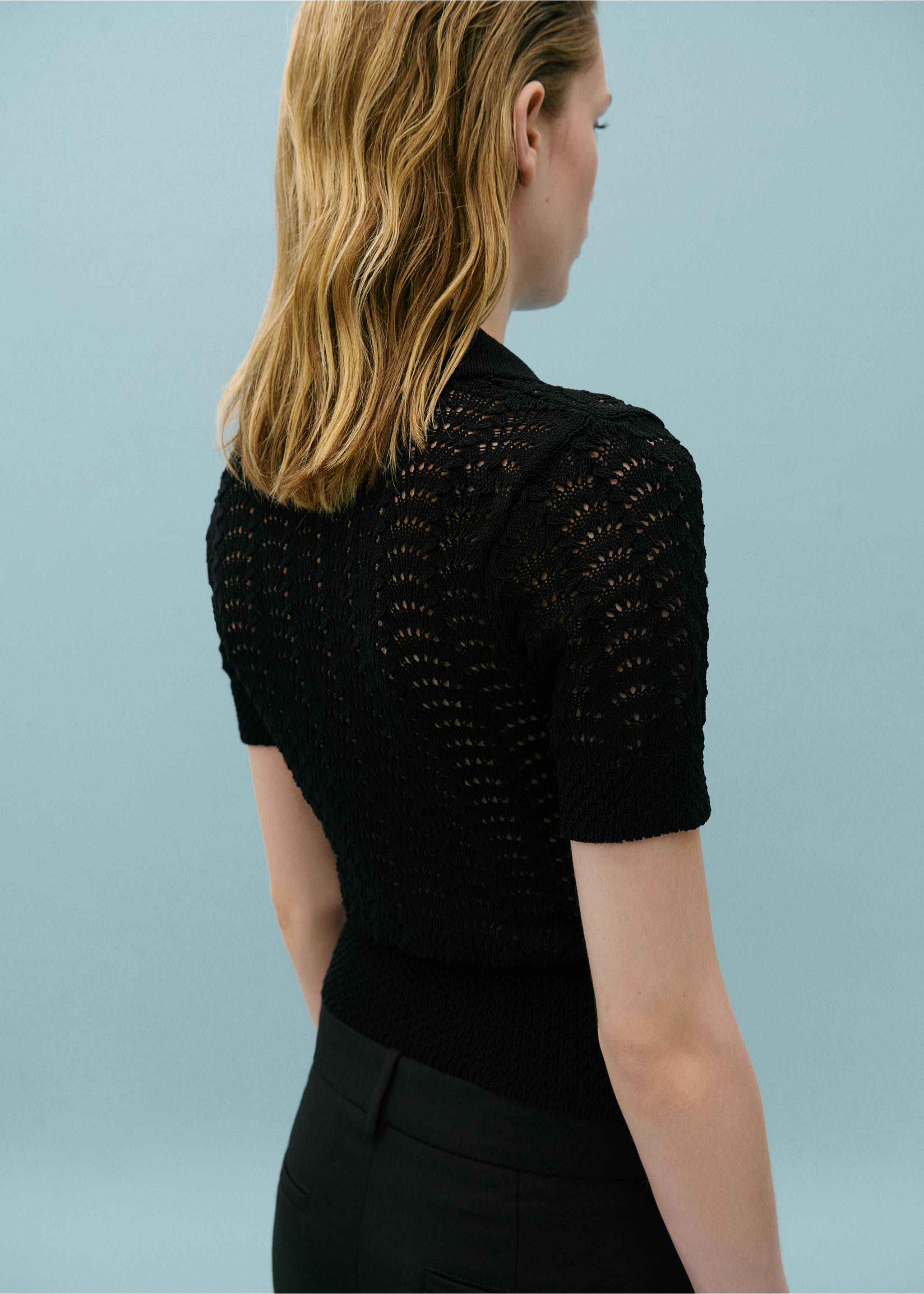 Pull-over crochet col polo - Verso de l’article, Noir. Ref: 67058651-00.