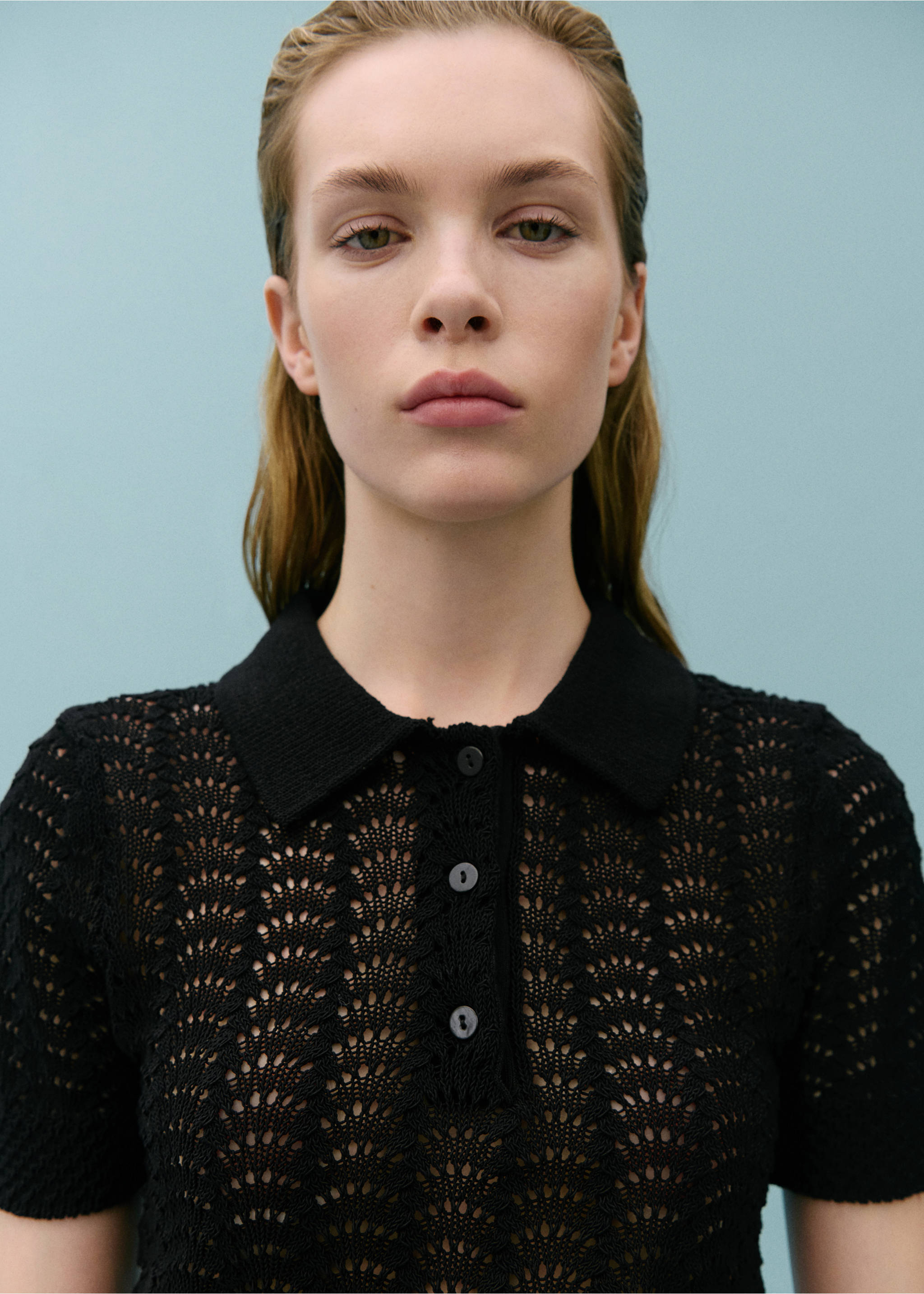 Pull-over crochet col polo - Détail de l'article 1, Noir. Ref: 67058651-00.