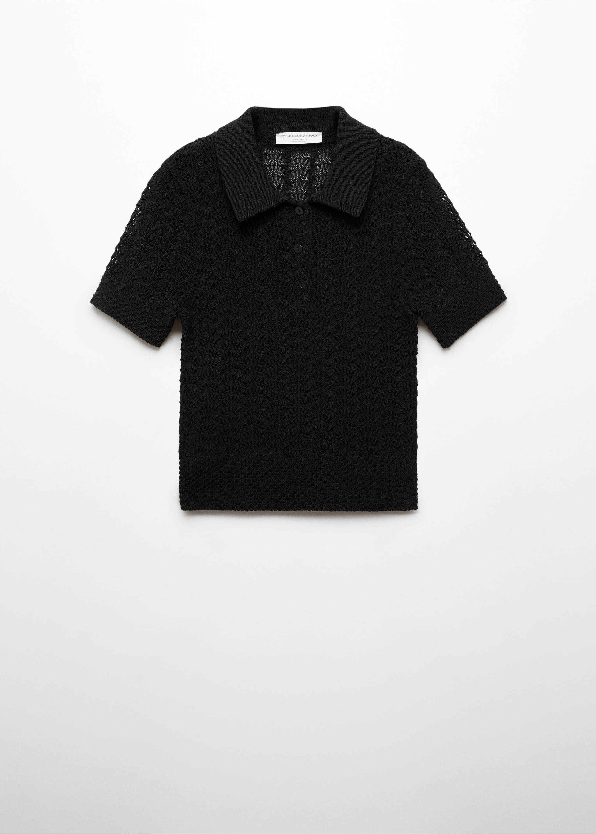 Pull-over crochet col polo - Article sans modèle, Noir. Ref: 67058651-00.