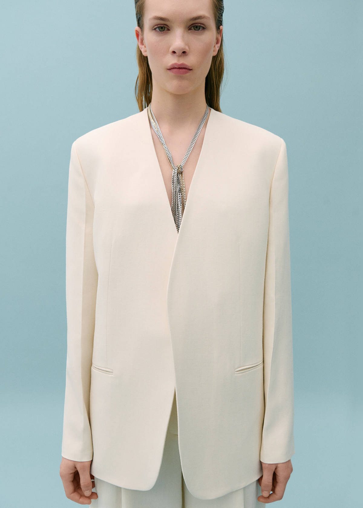 Suit blazer without lapels — Ecru