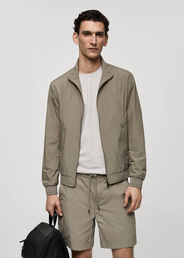 Water-repellent jacket with zip — Khaki
