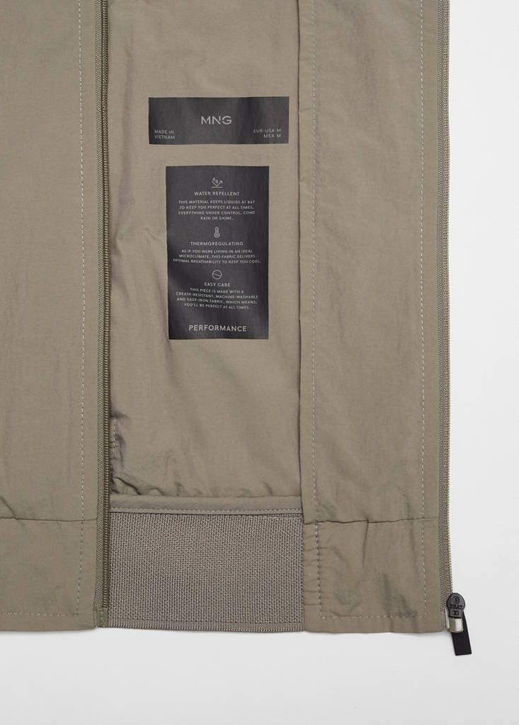 Water-repellent jacket with zip — Khaki