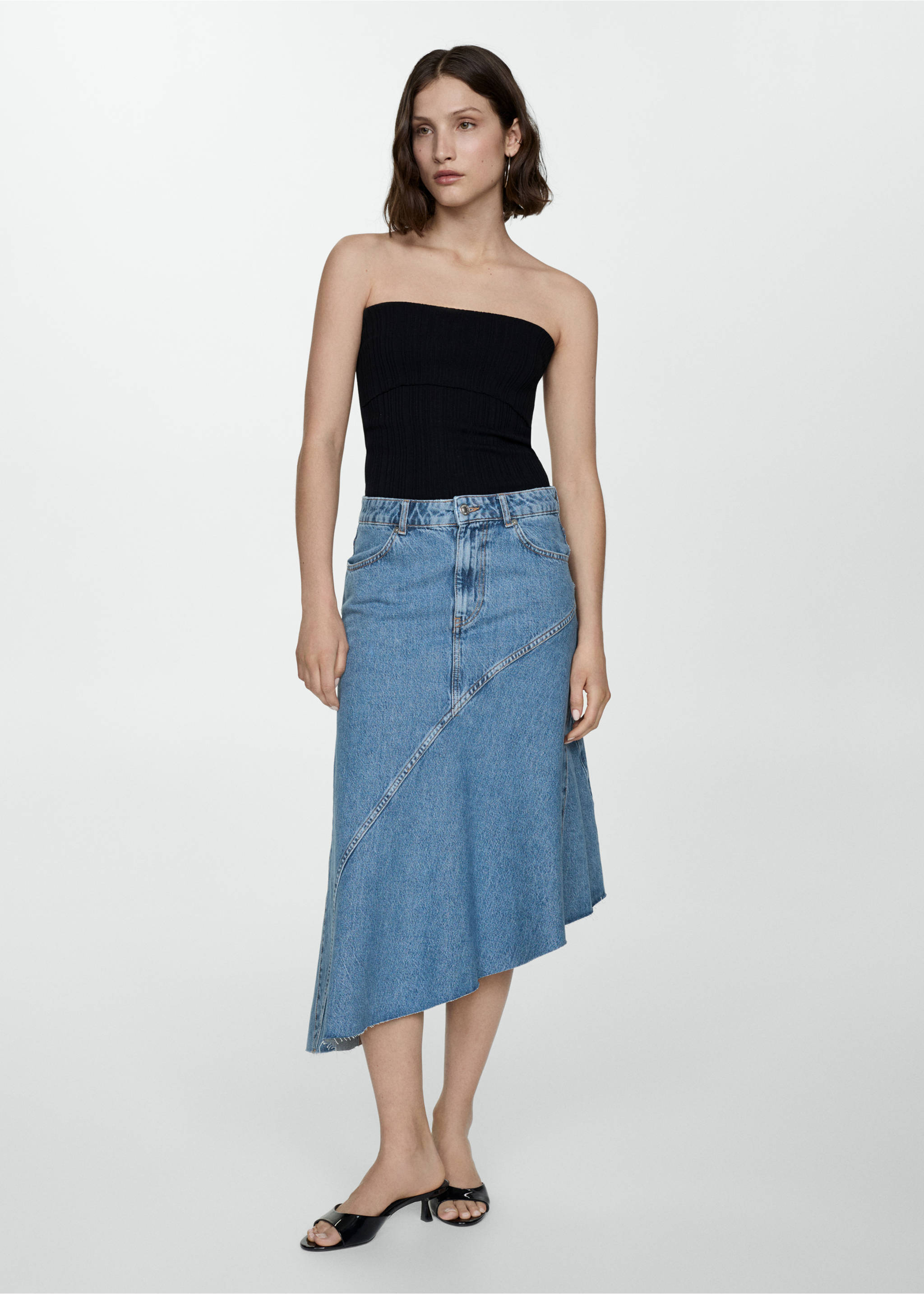 Asymmetrical denim skirt - General plane, Medium Blue. Ref: 67059232-00.