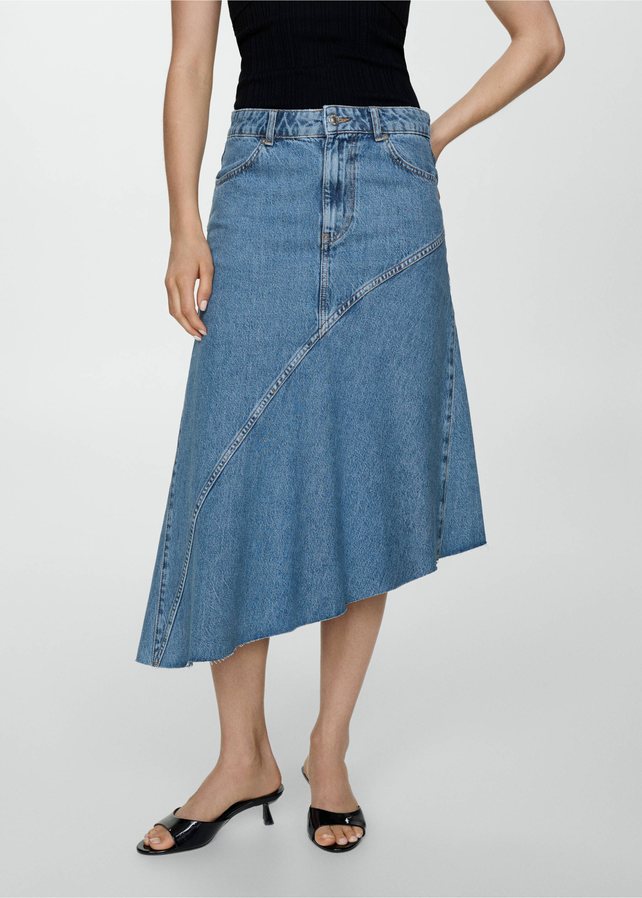 Asymmetrical denim skirt - Medium plane, Medium Blue. Ref: 67059232-00.