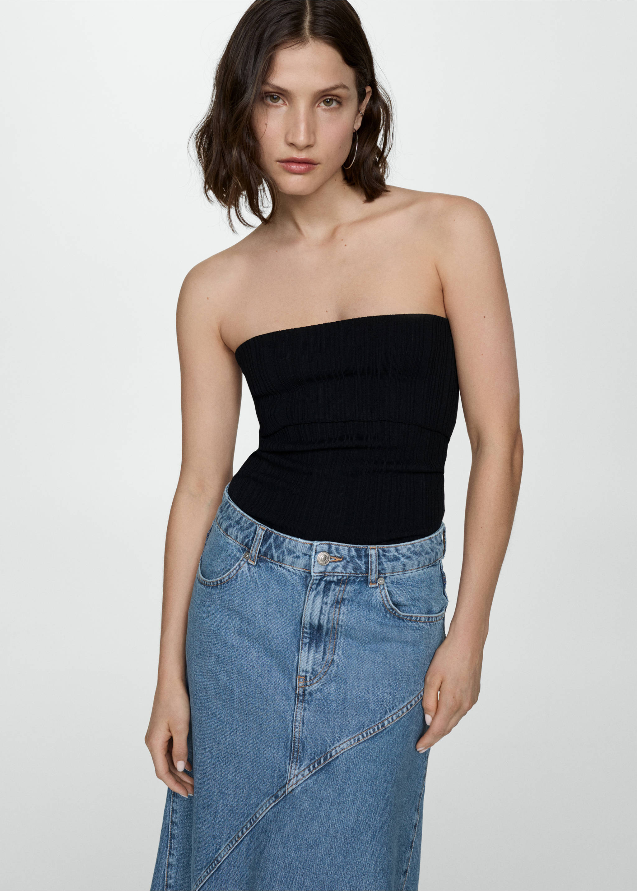 Asymmetrical denim skirt - Details of the article 1, Medium Blue. Ref: 67059232-00.