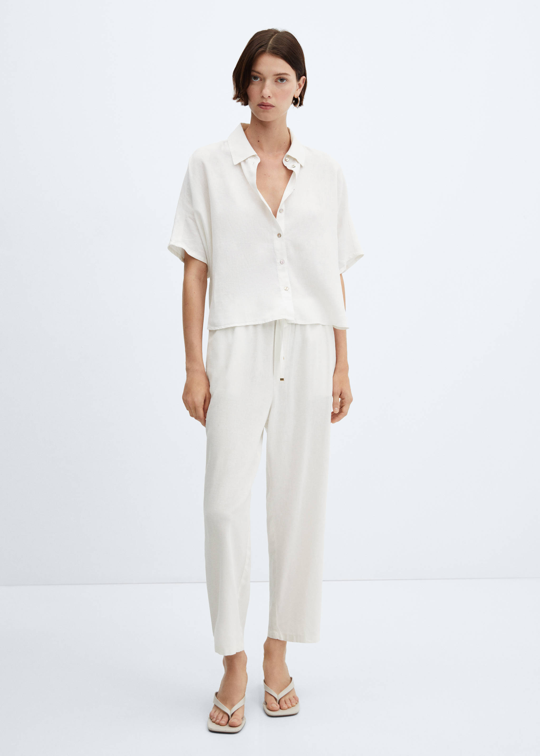 Straight linen-blend trousers - General plane