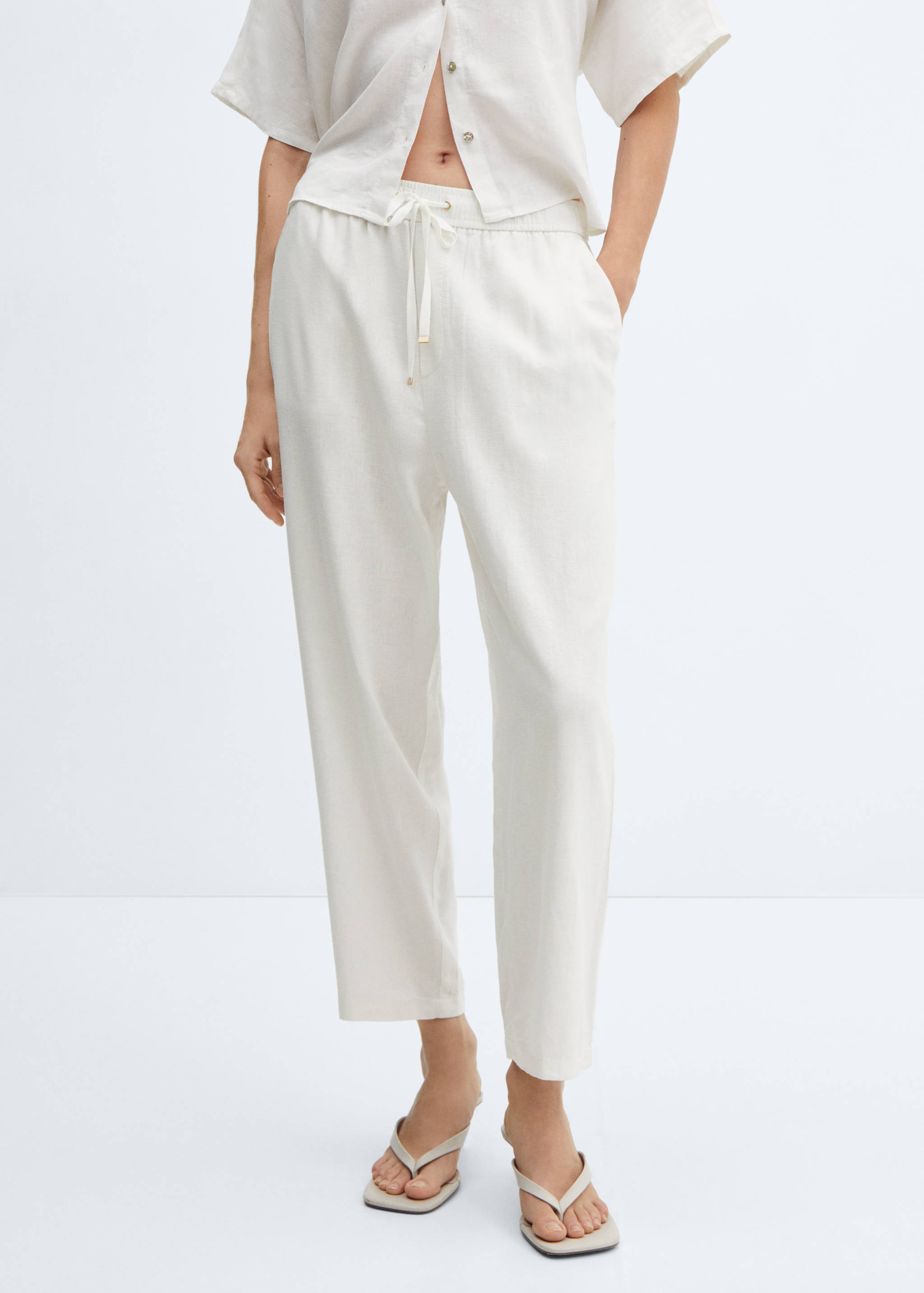 Straight linen-blend trousers - Medium plane