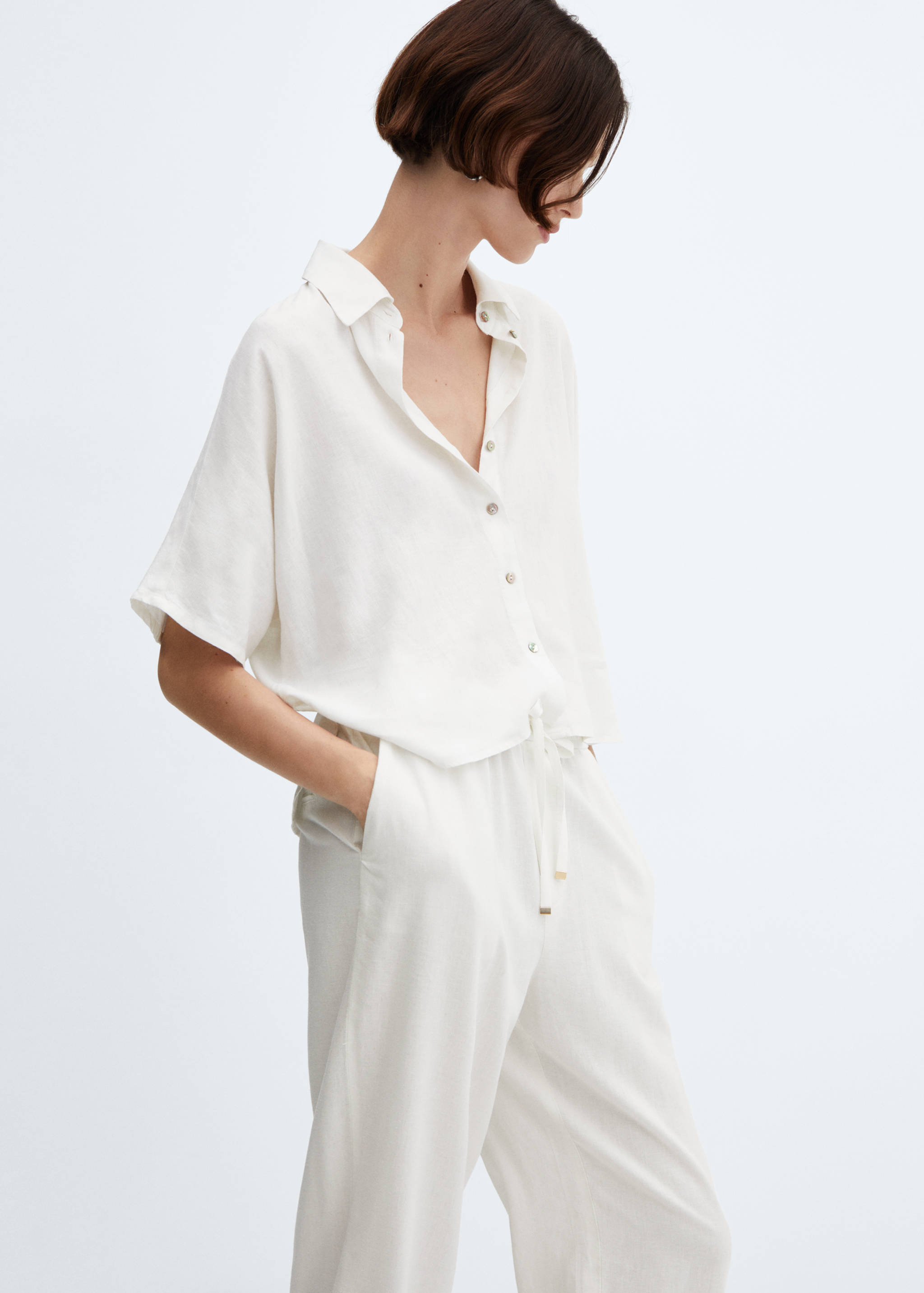 Straight linen-blend trousers - Details of the article 1