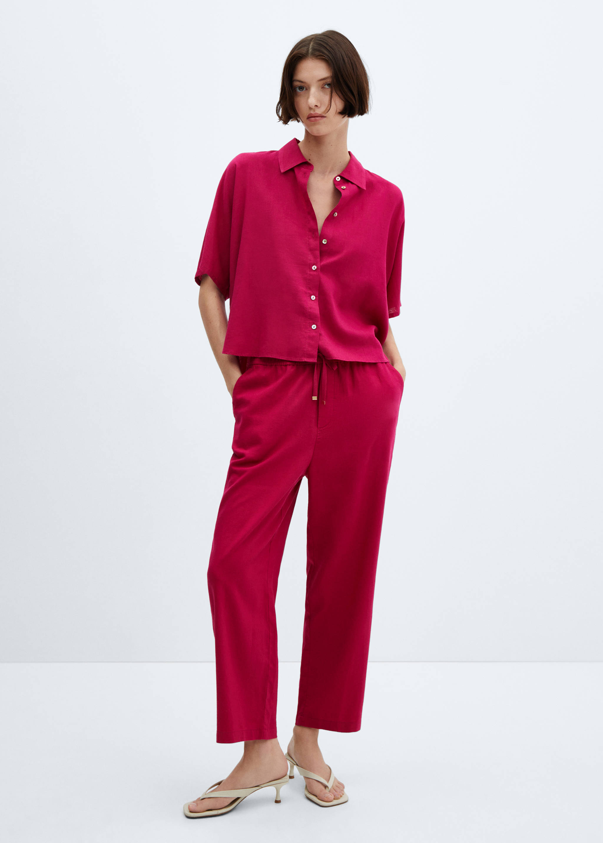 Straight linen-blend trousers - General plane