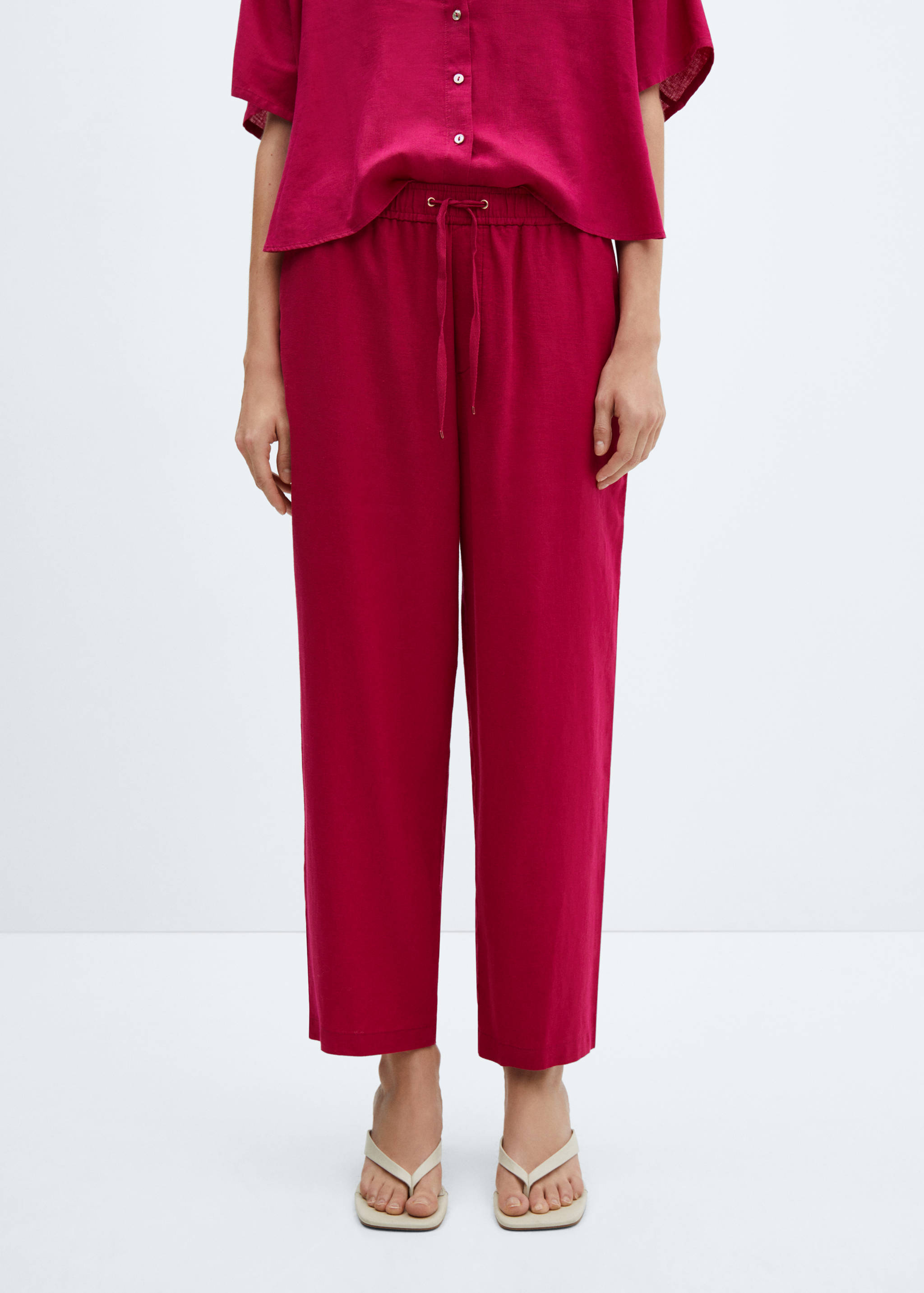 Straight linen-blend trousers - Medium plane