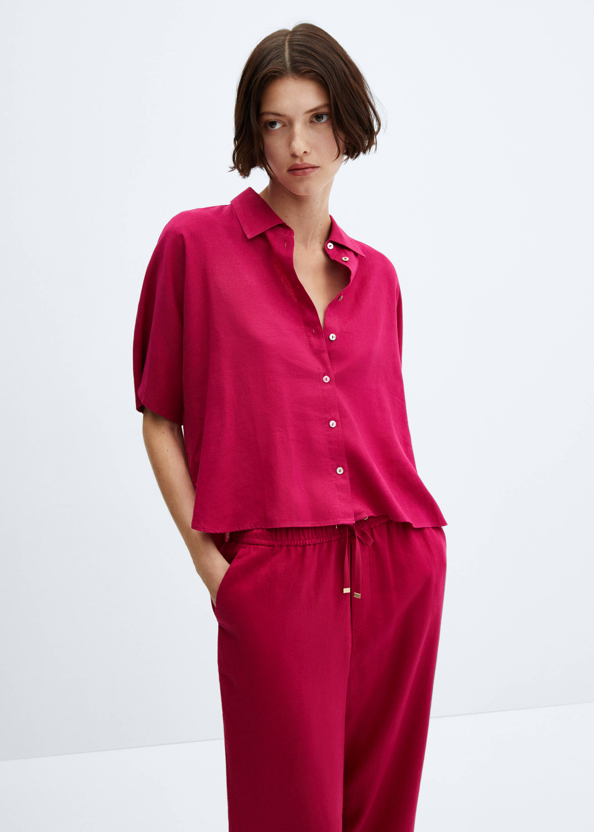Straight linen-blend trousers - Details of the article 1