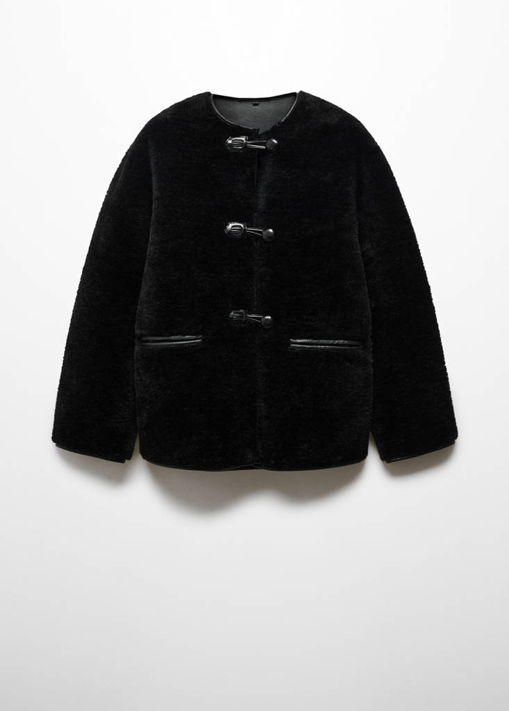 Fur-effect coat with appliqués — Black