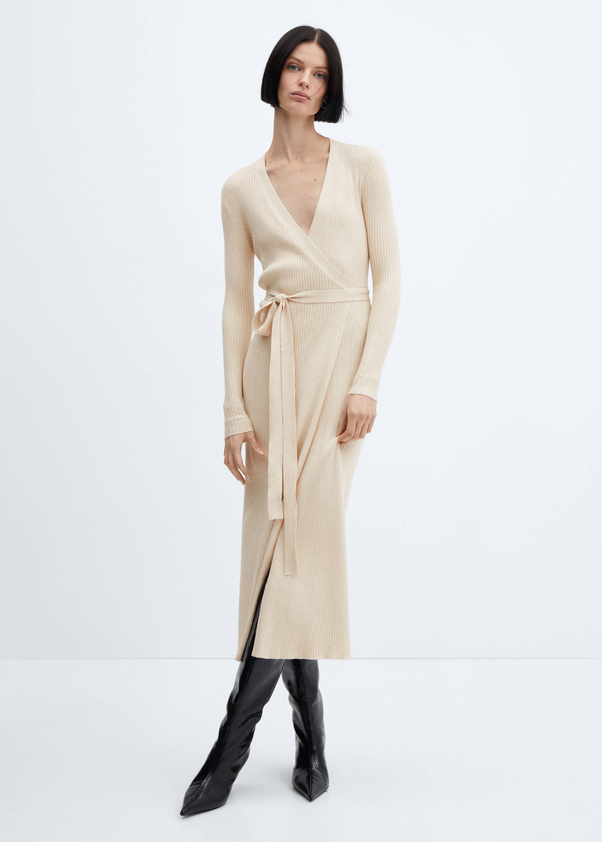 Wrap ribbed dress - General plane