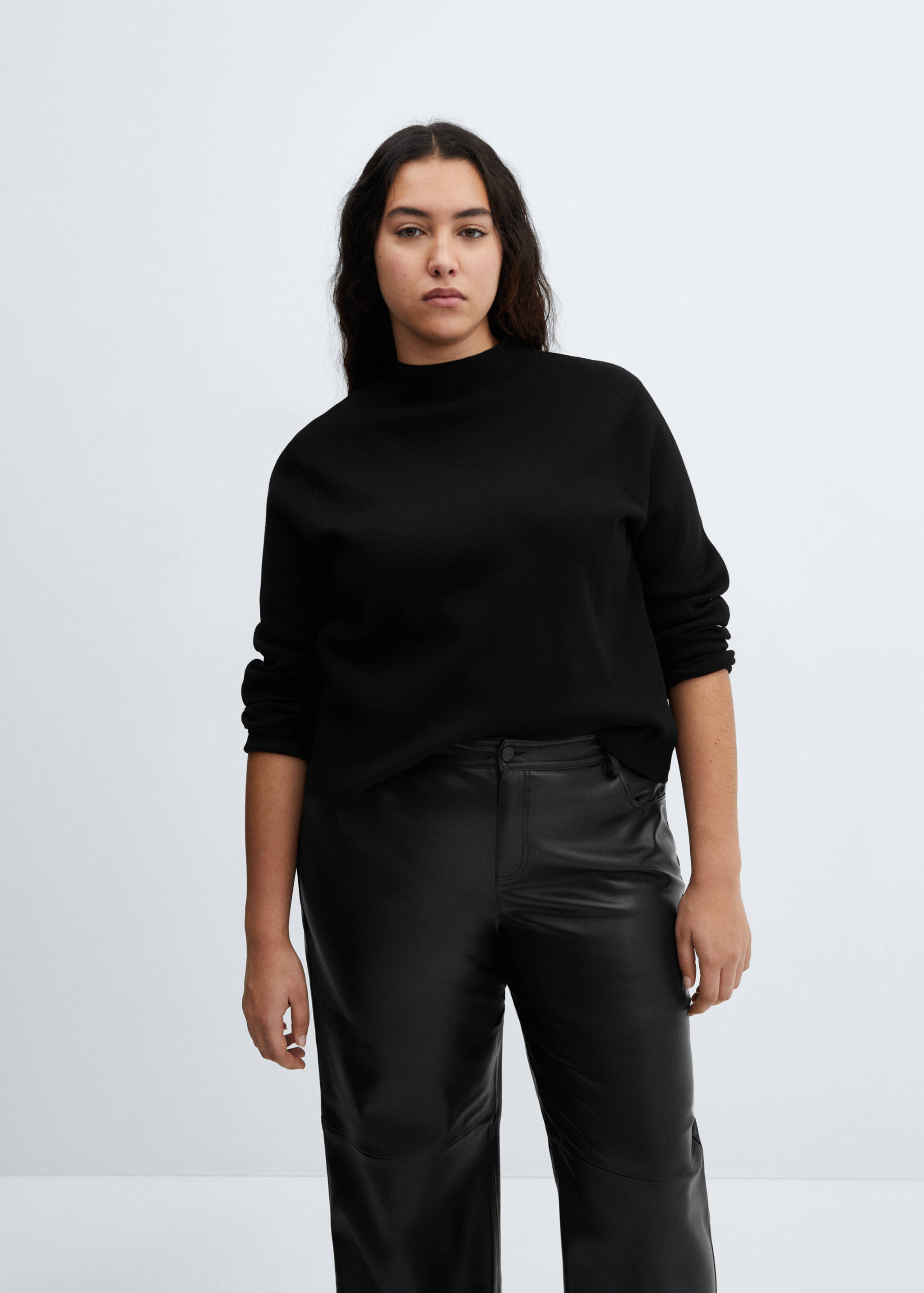 中腰皮革效果长裤 - null