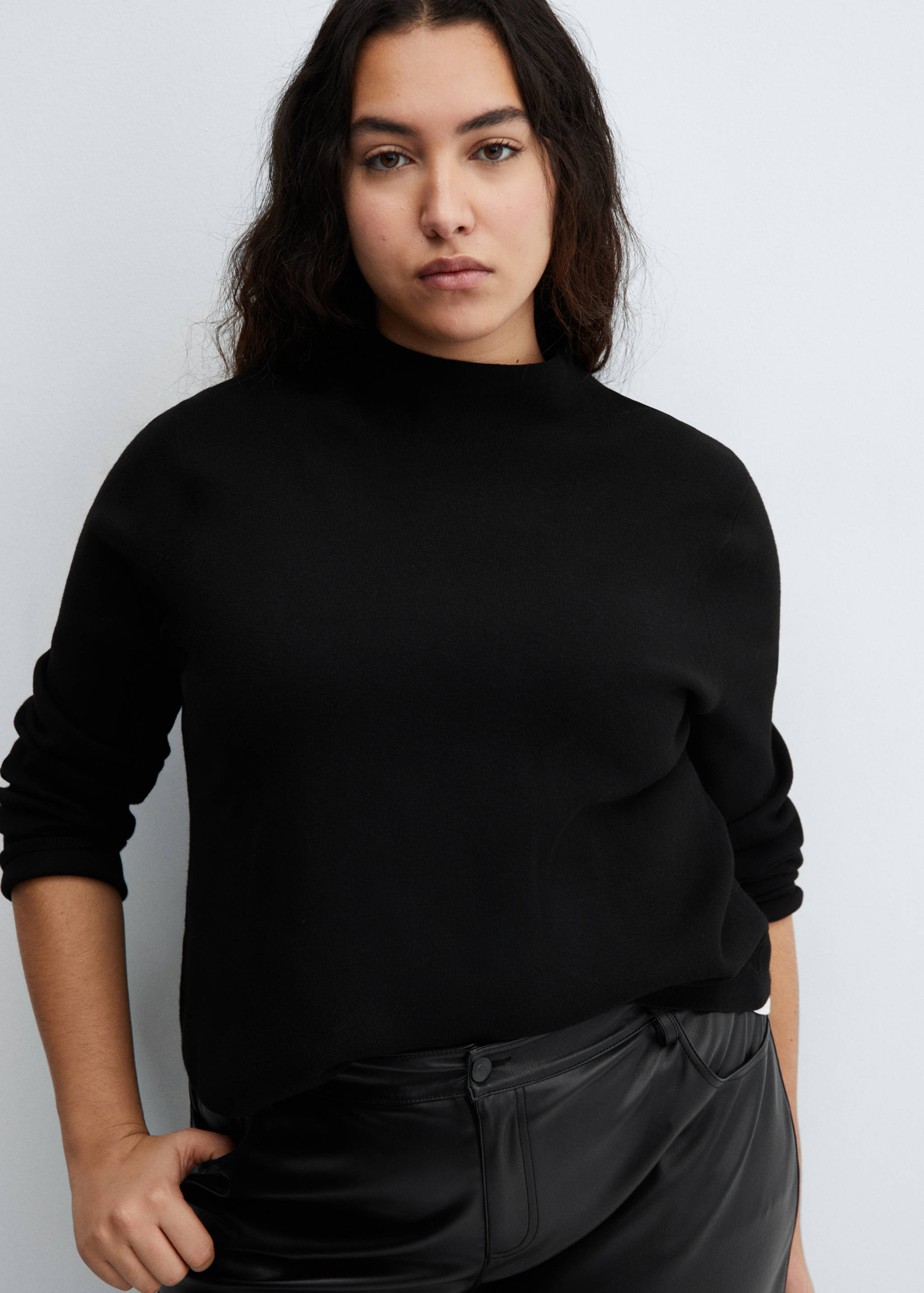 中腰皮革效果长裤 - null