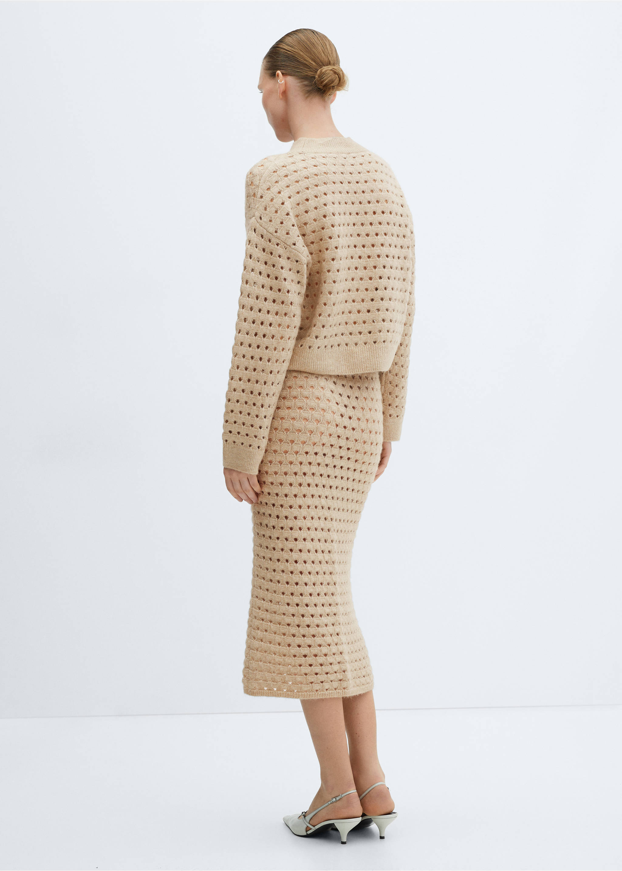 Knitted skirt with openwork details - Reverse of the article, Light/Pastel Grey. Ref: 67060479-00.