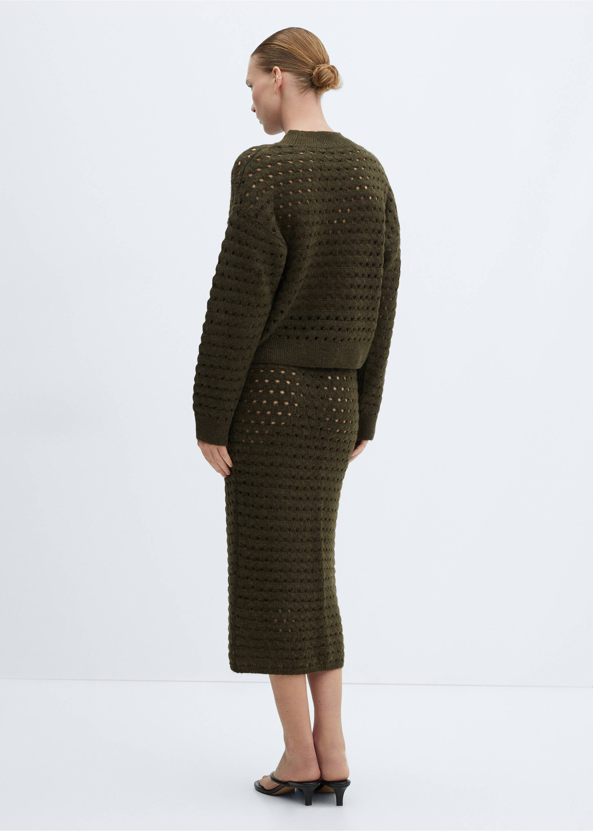 Knitted skirt with openwork details - Reverse of the article, Khaki. Ref: 67060479-00.