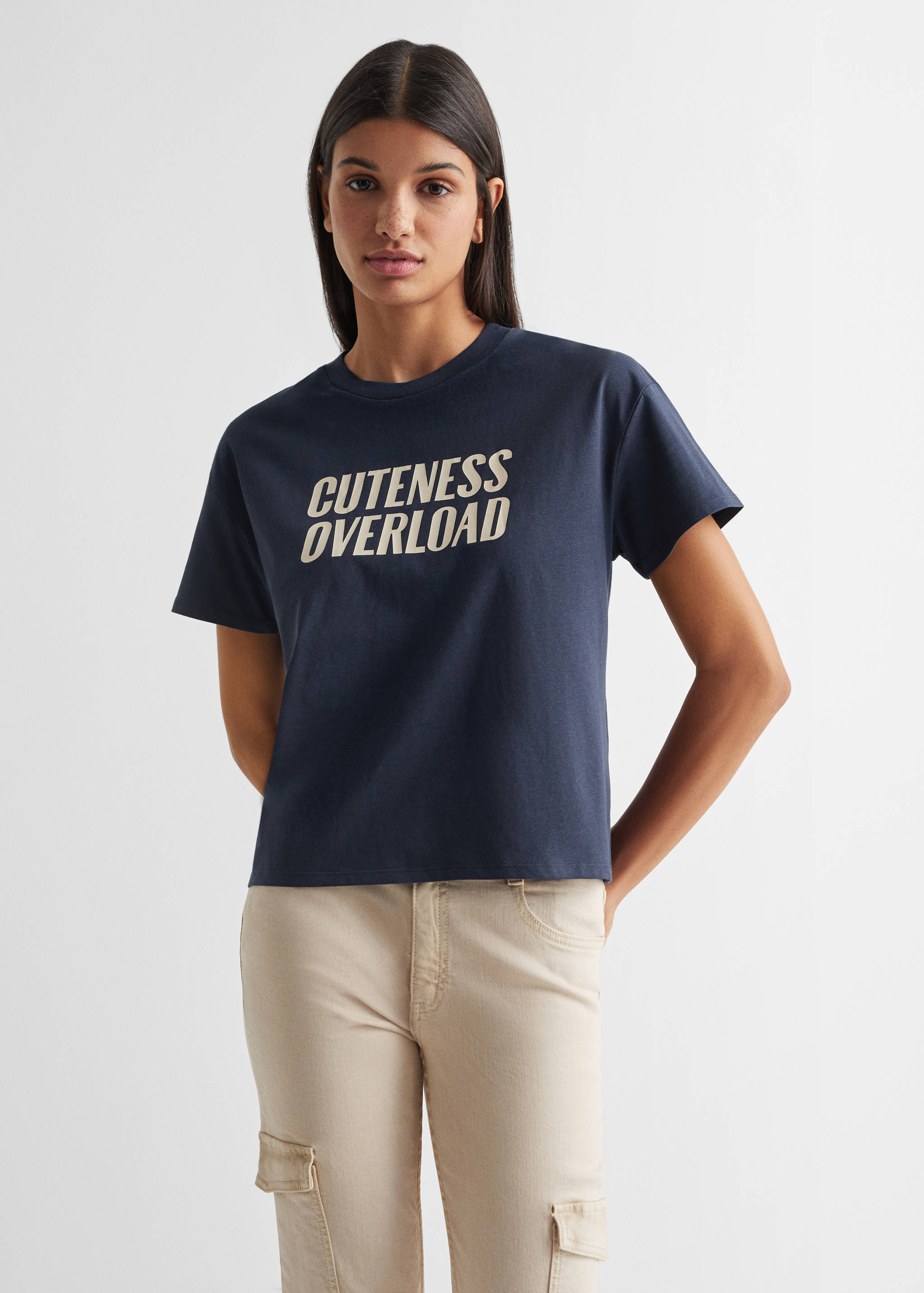 T-Shirt mit Textaufdruck - Mittlere Ansicht