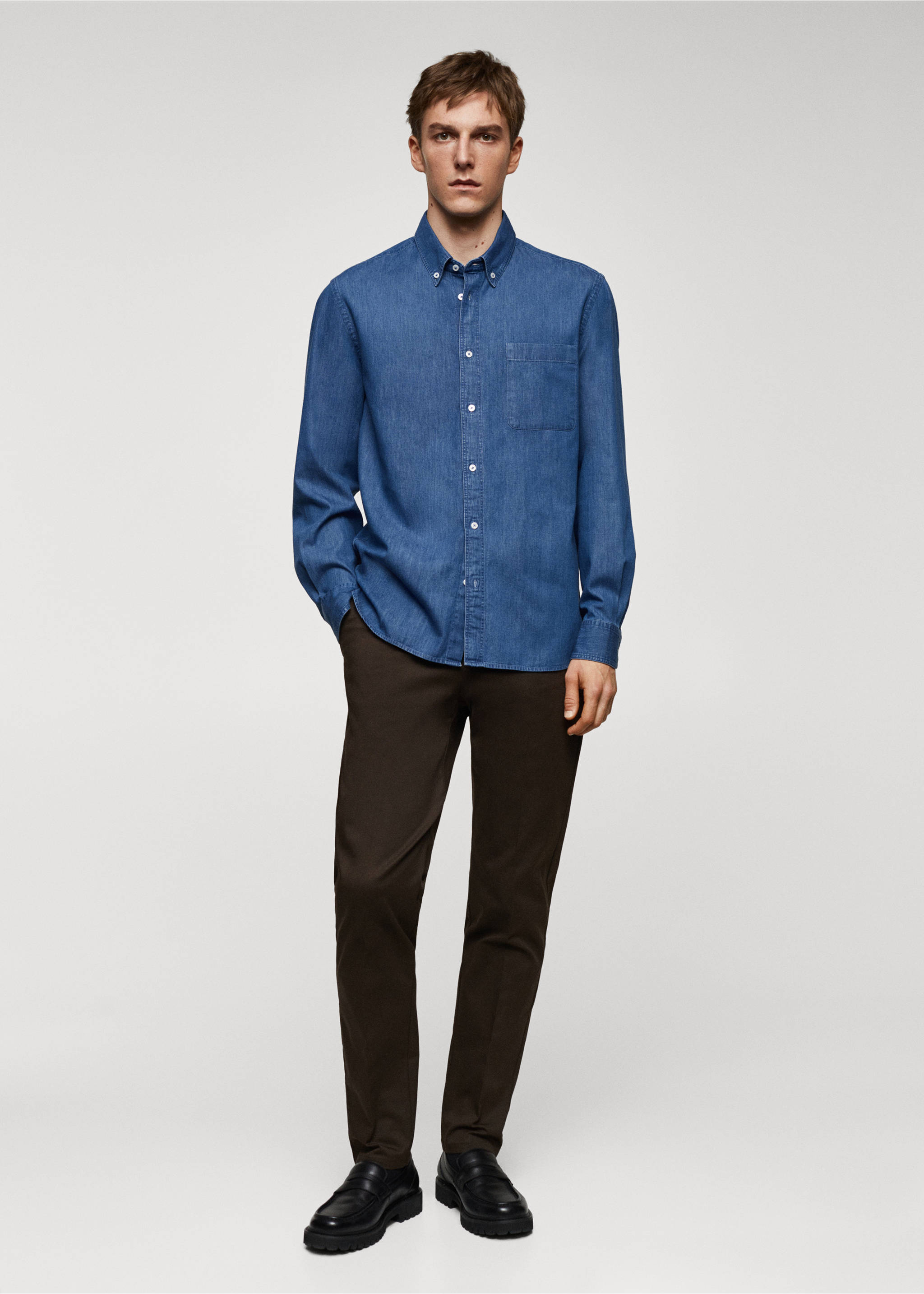 Camisa classic fit chambray algodón - Plano general, Azul medio. Ref: 67060638-00.