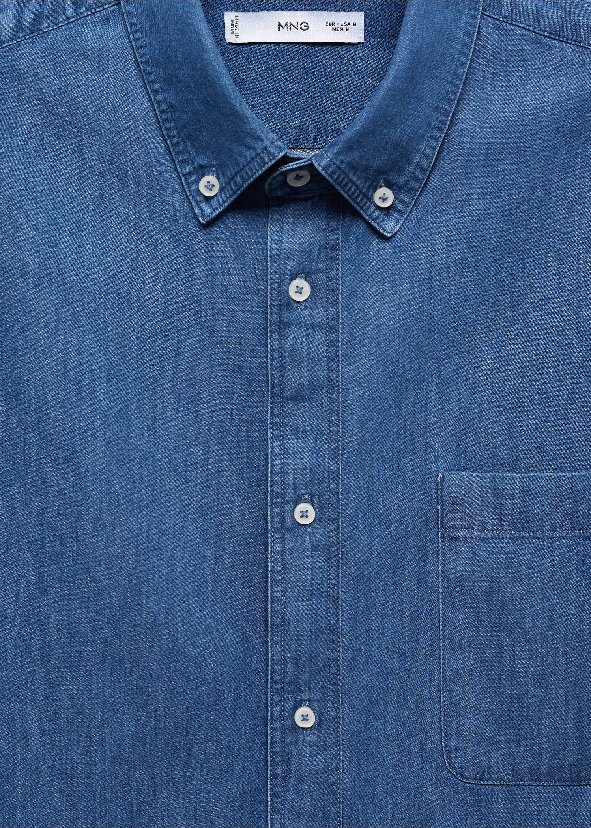Camisa classic fit chambray algodón - Detalle del artículo 8, Azul medio. Ref: 67060638-00.