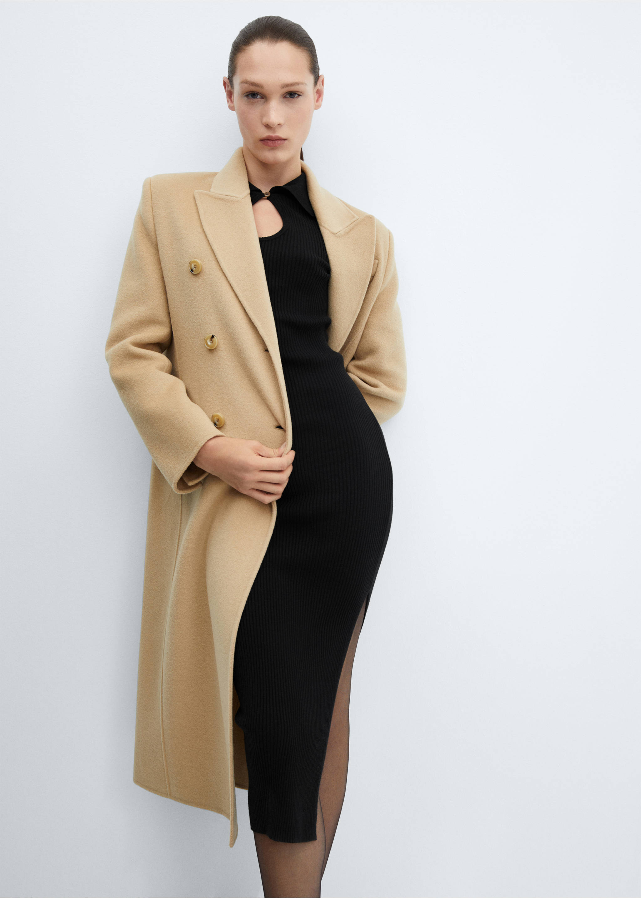 Ribbed knit dress with opening - Details of the article 4, Black. Ref: 67063264-00.