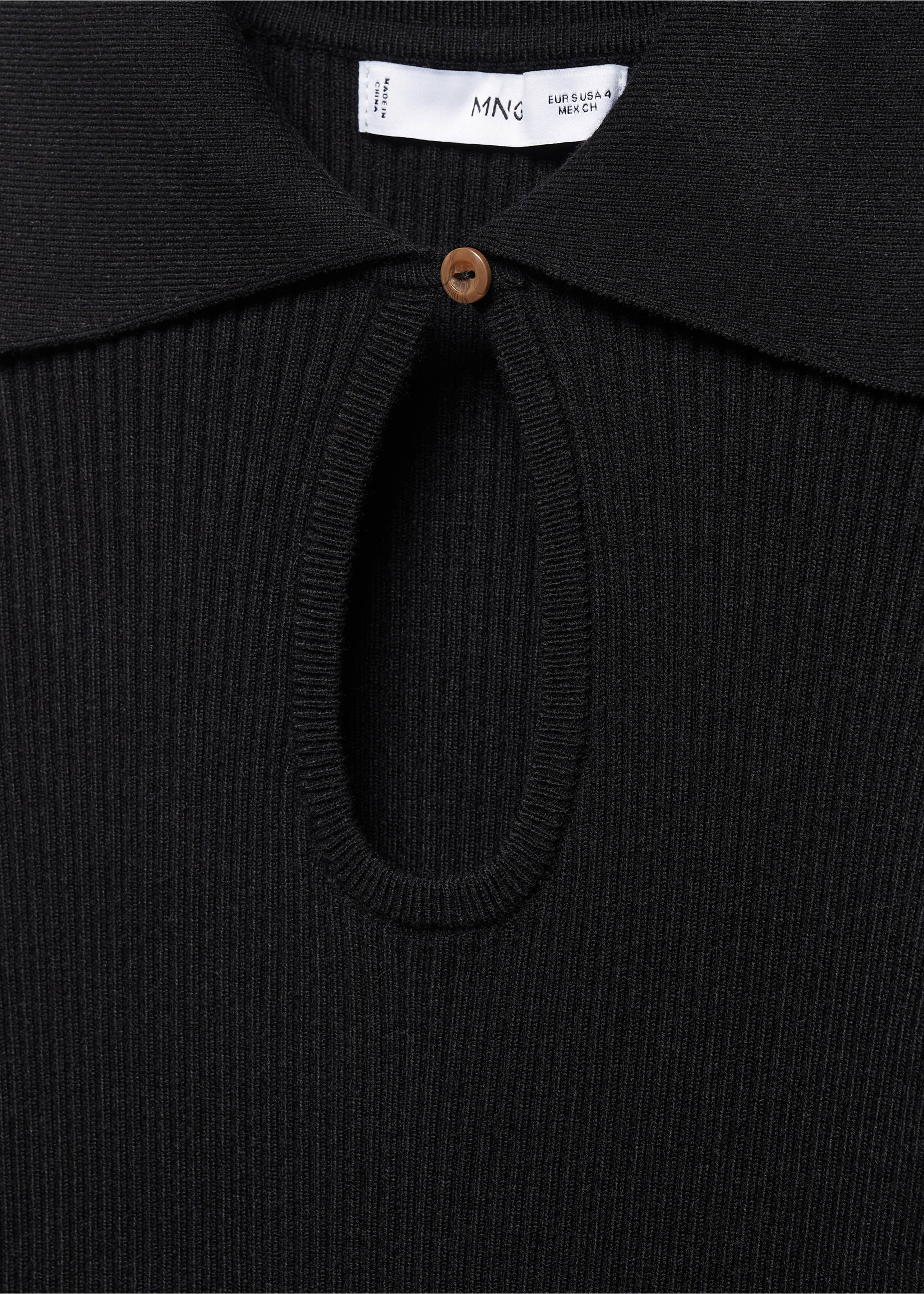 Ribbed knit dress with opening - Details of the article 8, Black. Ref: 67063264-00.