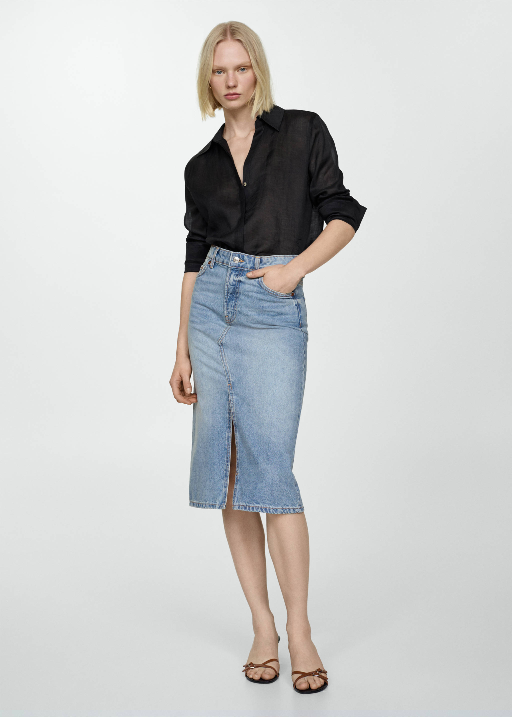 Denim midi-skirt - General plane, Medium Blue. Ref: 67064022-00.