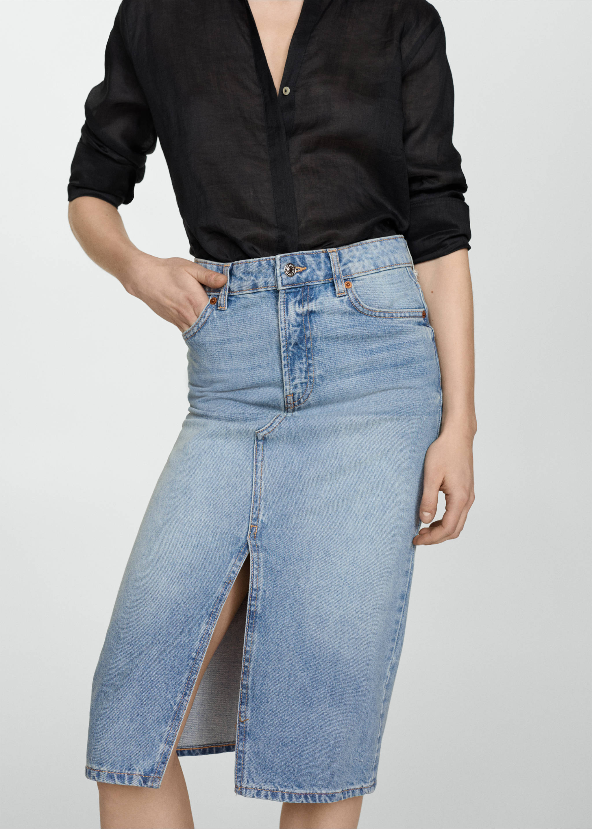 Denim midi-skirt - Medium plane, Medium Blue. Ref: 67064022-00.