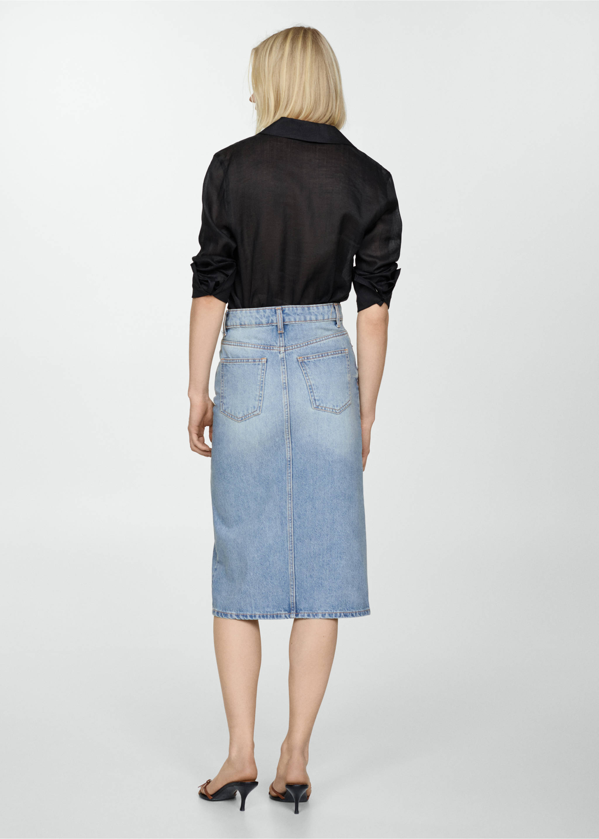 Denim midi-skirt - Reverse of the article, Medium Blue. Ref: 67064022-00.