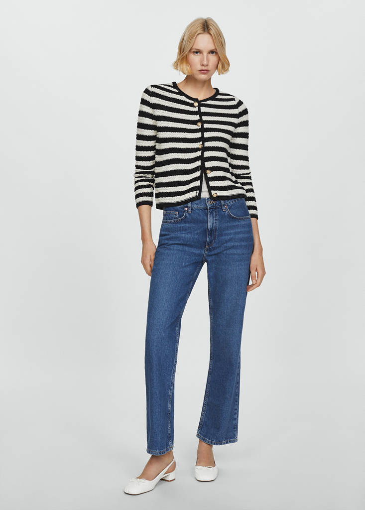 Striped cardigan with jewel buttons — Off White