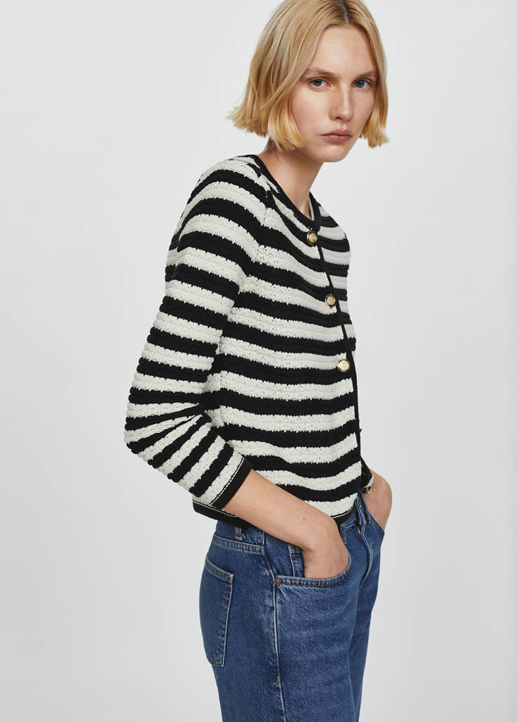 Striped cardigan with jewel buttons — Off White
