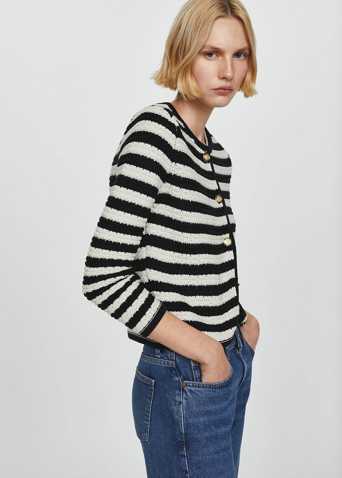 Striped cardigan with jewel buttons — Off White