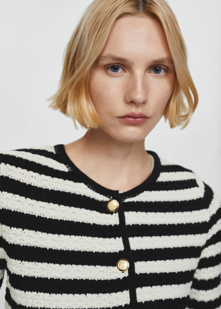 Striped cardigan with jewel buttons — Off White