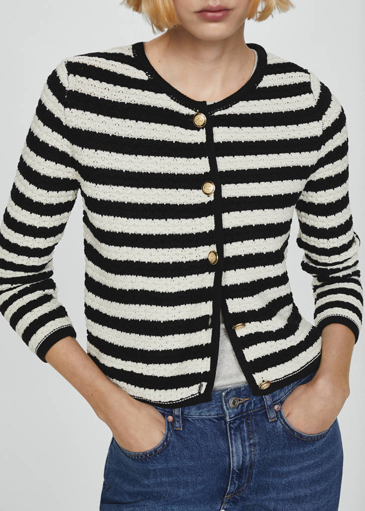 Striped cardigan with jewel buttons — Off White
