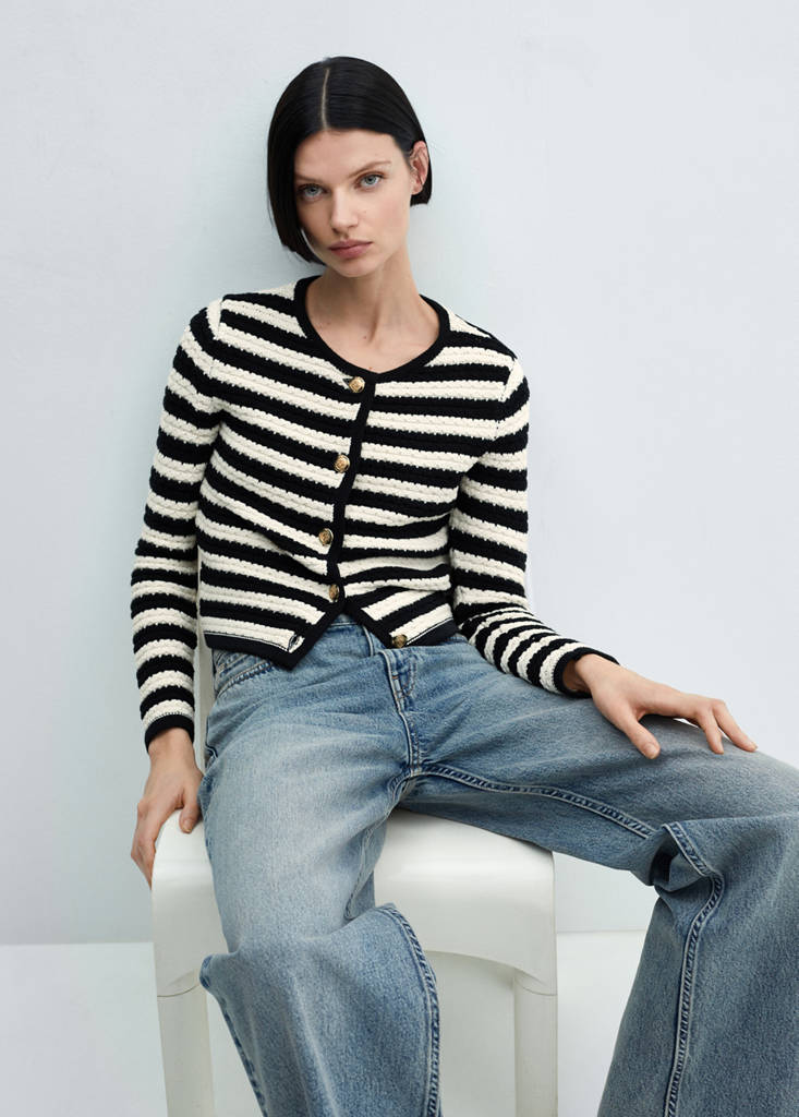 Striped cardigan with jewel buttons — Off White