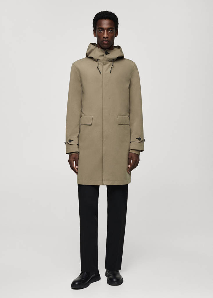 Water-repellent hooded parka — Khaki