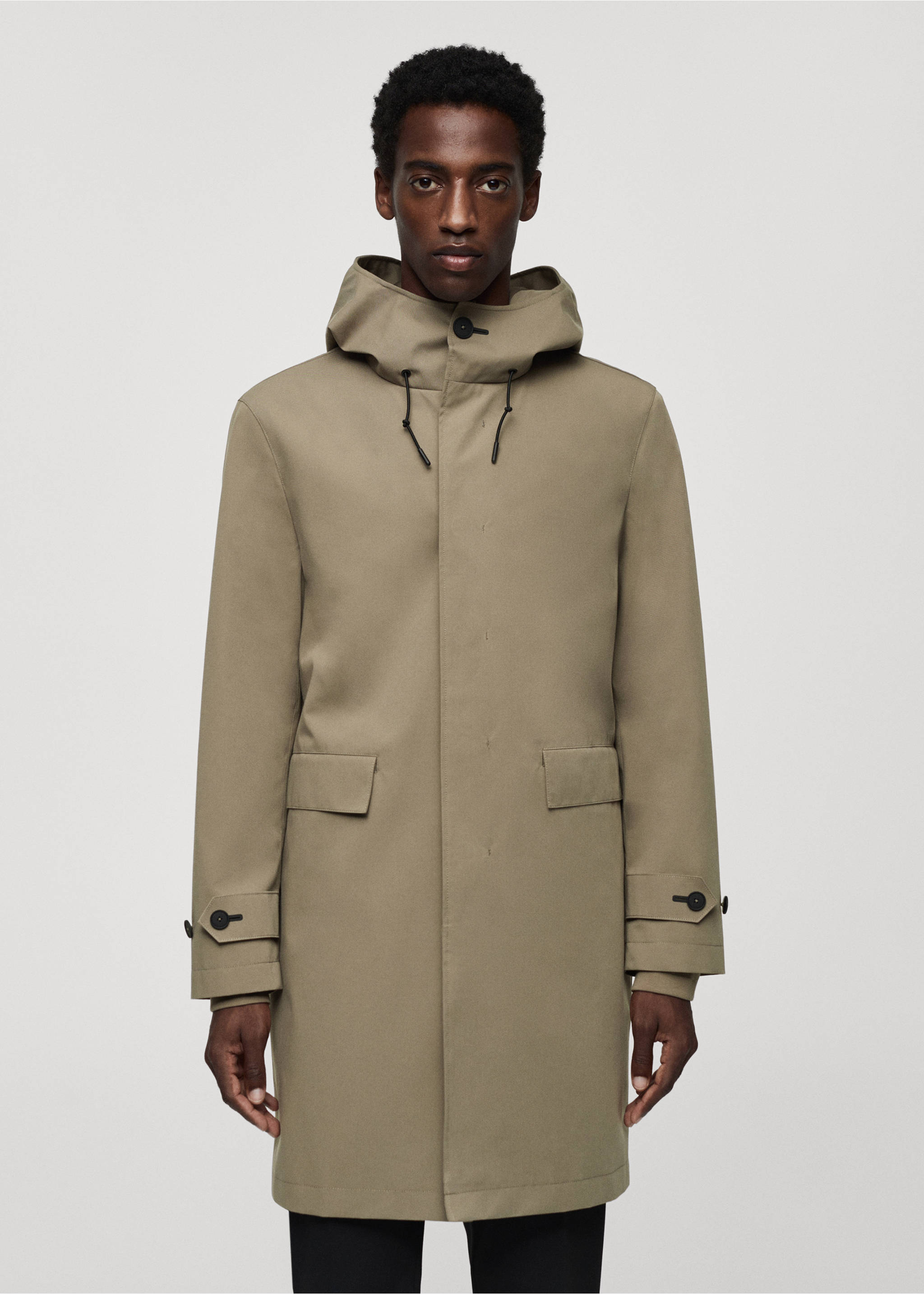 Water-repellent hooded parka - Medium plane, Khaki. Ref: 67064439-00.