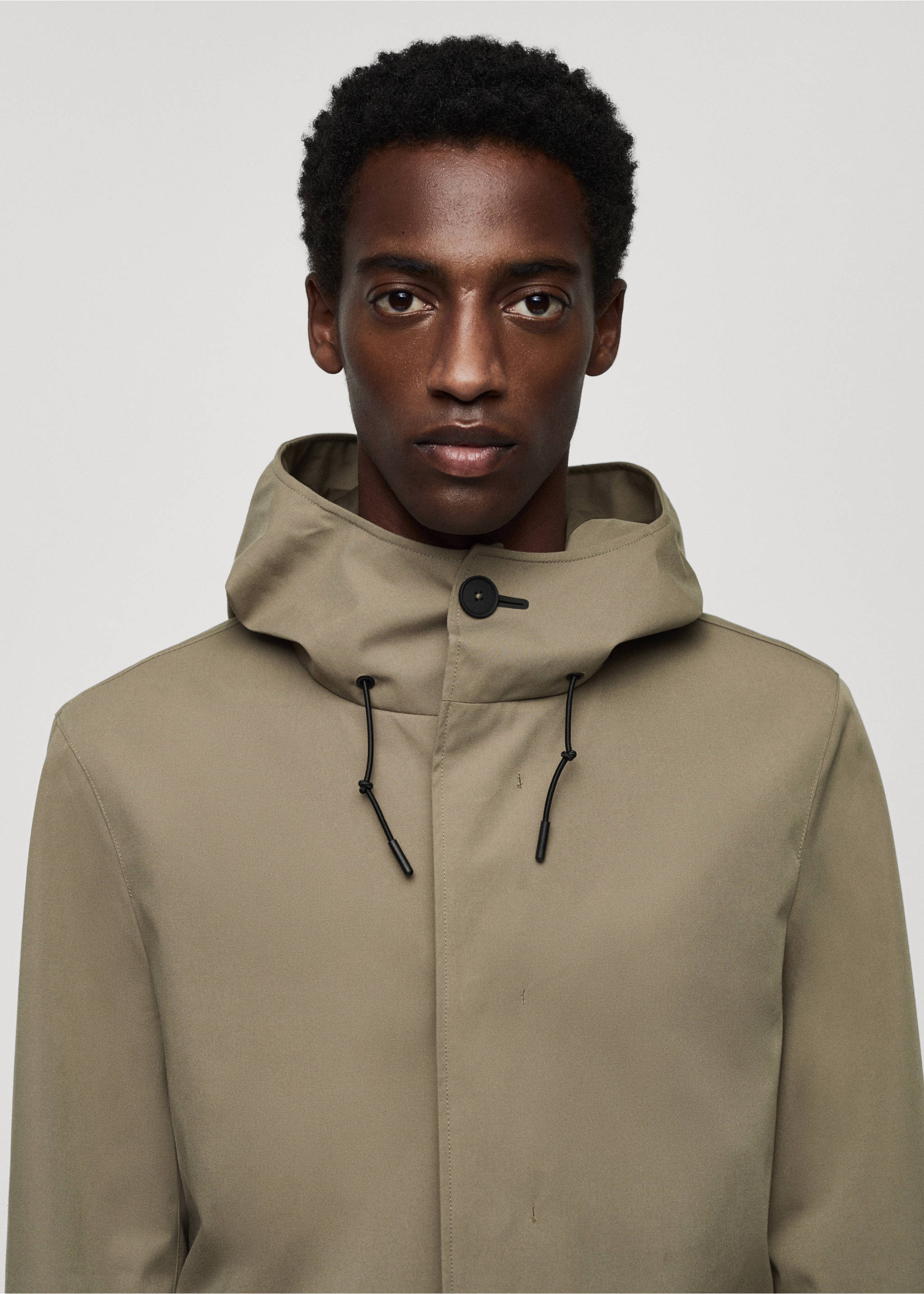 Water-repellent hooded parka - Details of the article 1, Khaki. Ref: 67064439-00.