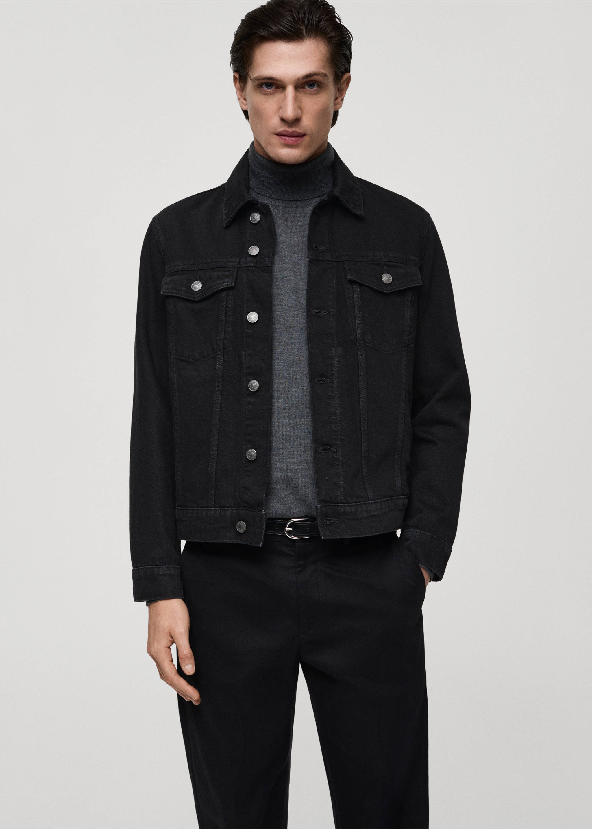Cazadora vaquera bolsillos - Plano medio, Denim negro. Ref: 67064441-00.