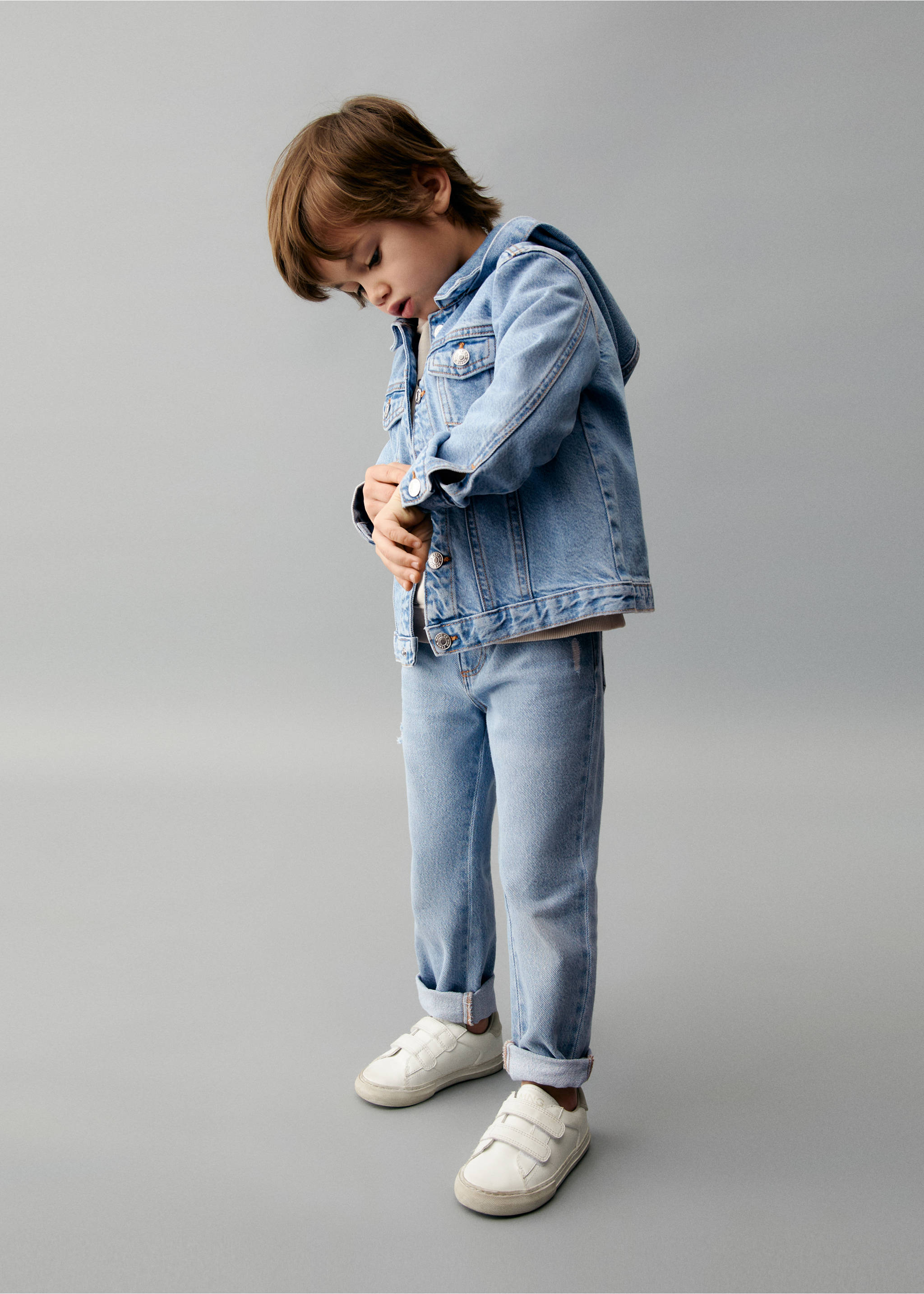 Hooded denim jacket - General plane, Light Blue. Ref: 67064448-00.