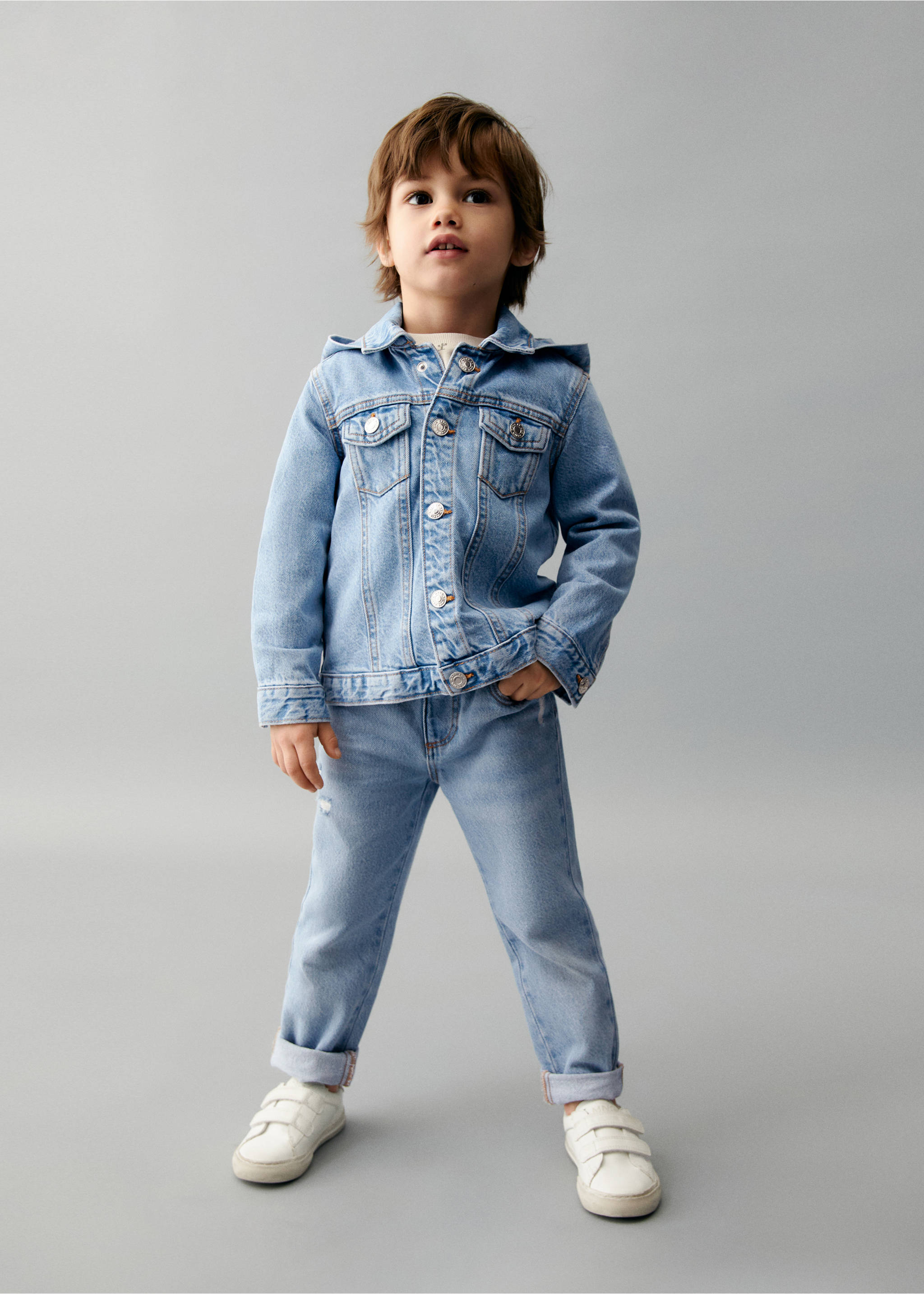 Hooded denim jacket - Medium plane, Light Blue. Ref: 67064448-00.