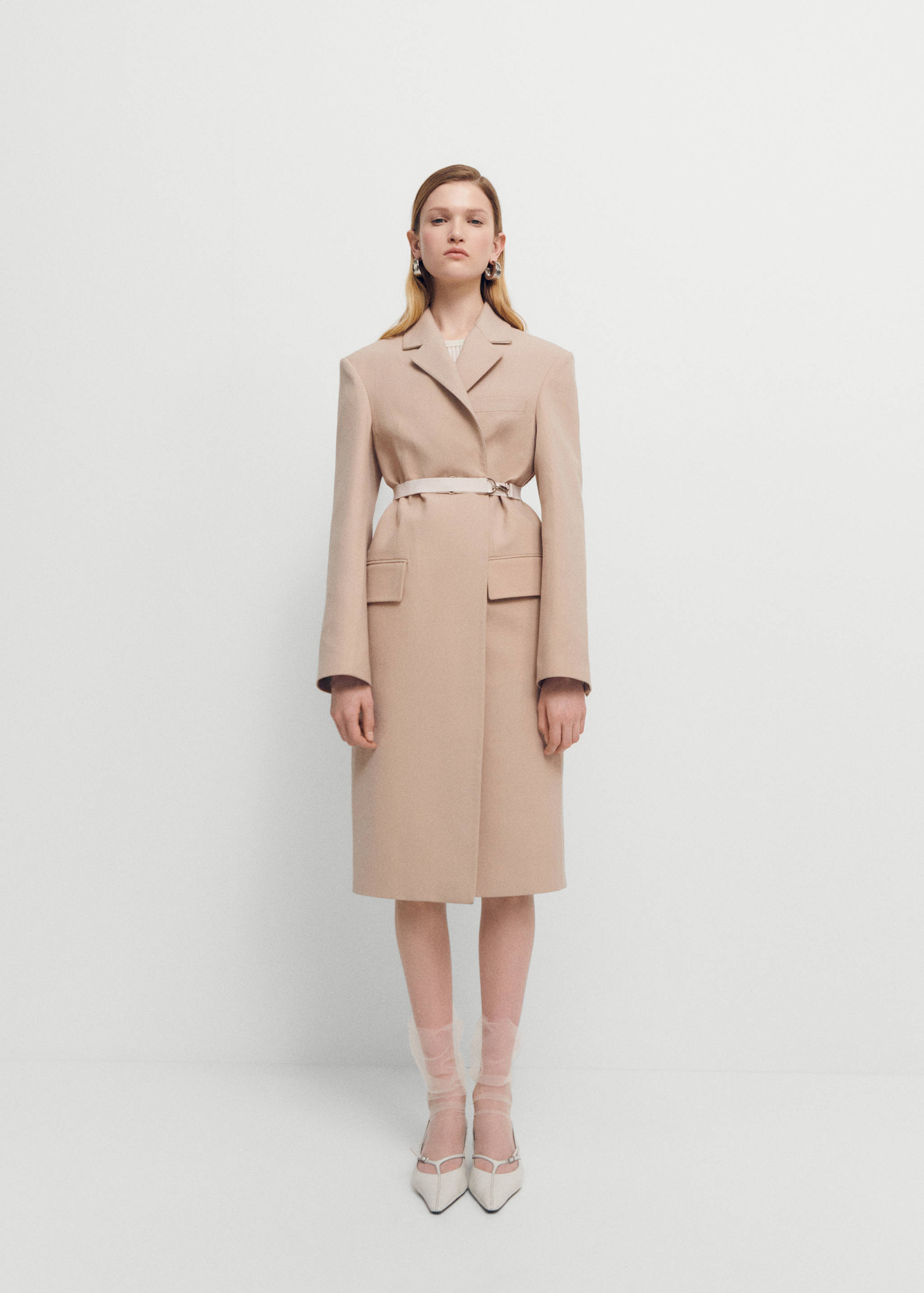 Structured double fabric coat with belt - General plane
