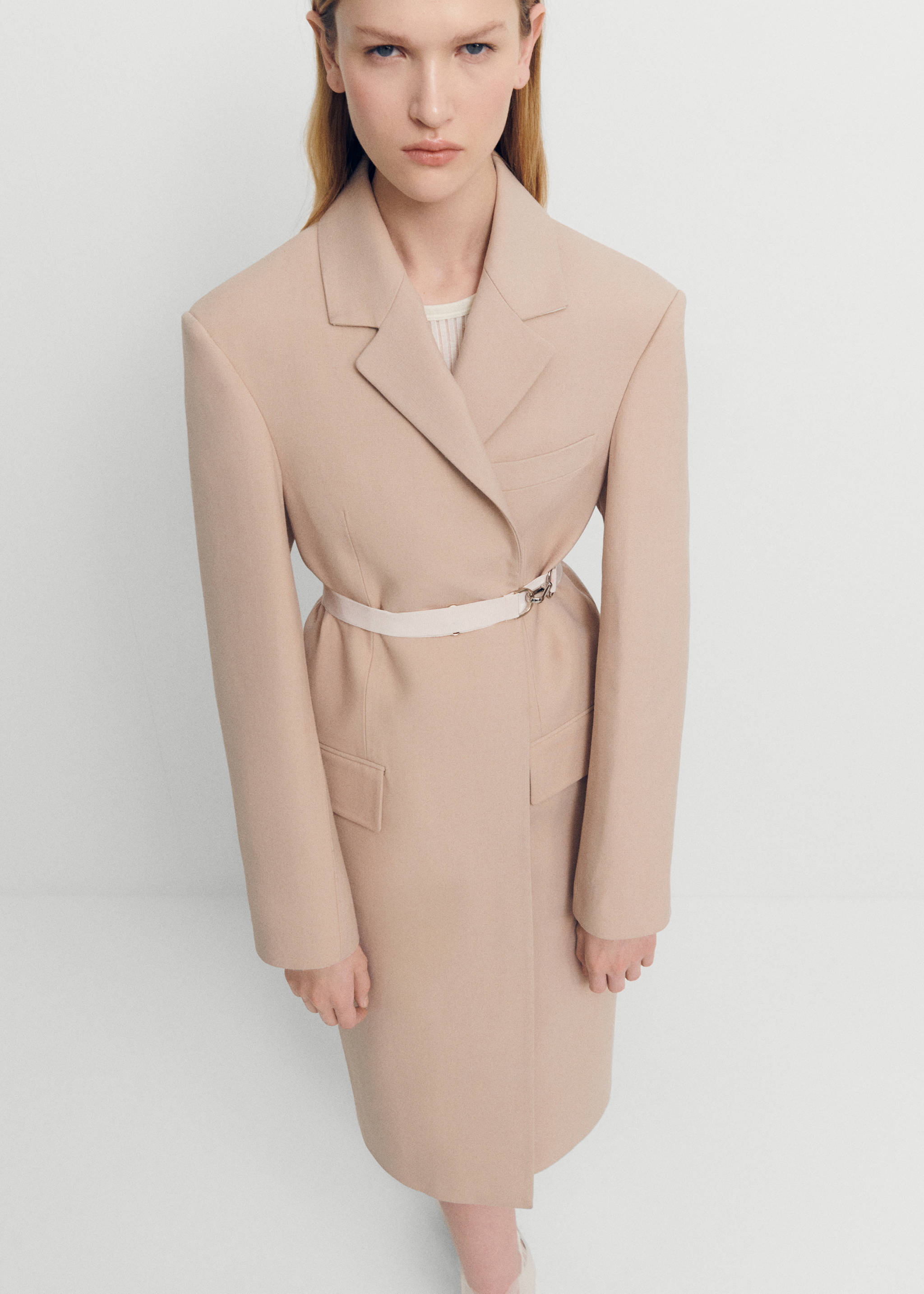 Structured double fabric coat with belt - Medium plane