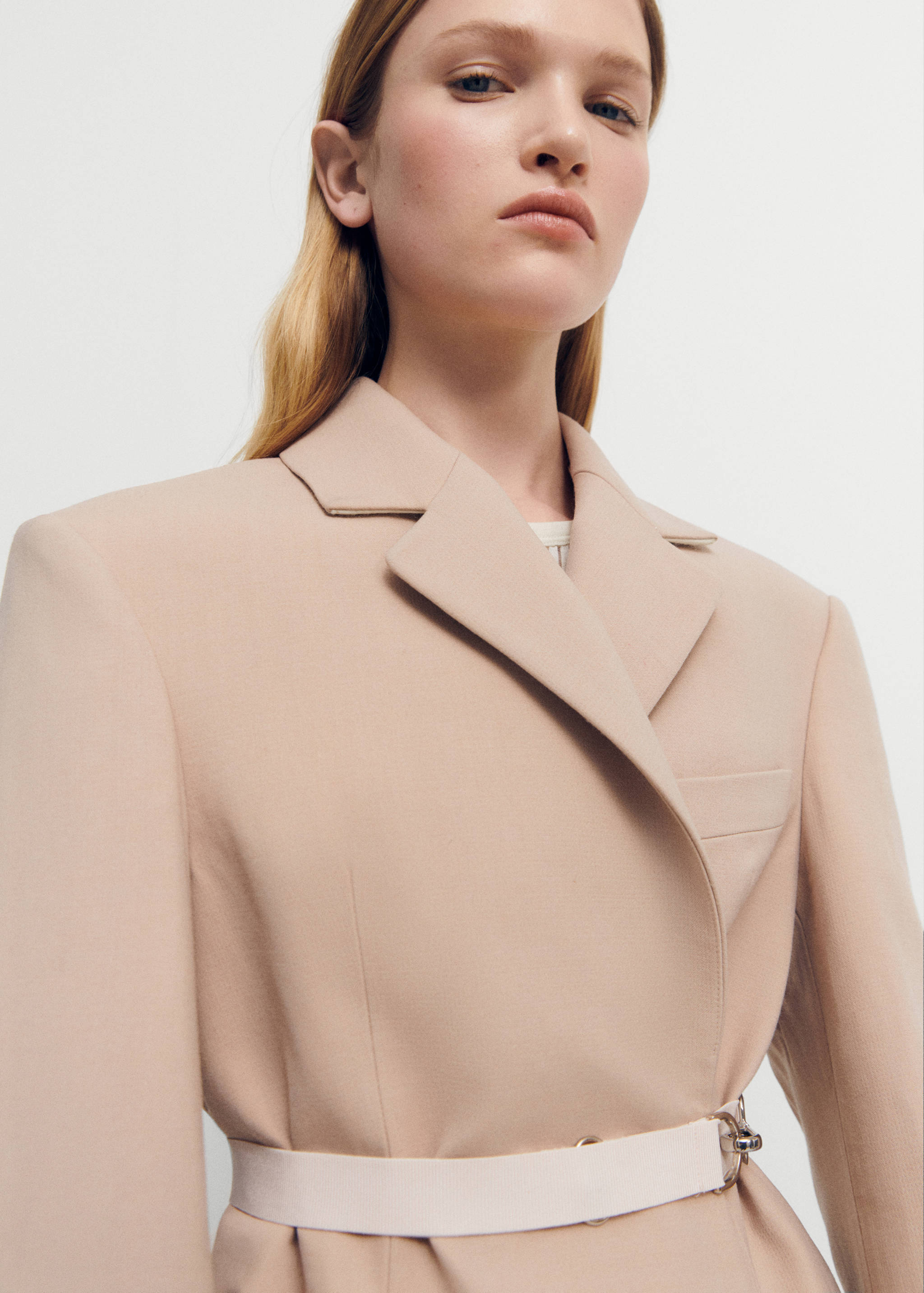 Structured double fabric coat with belt - Details of the article 1
